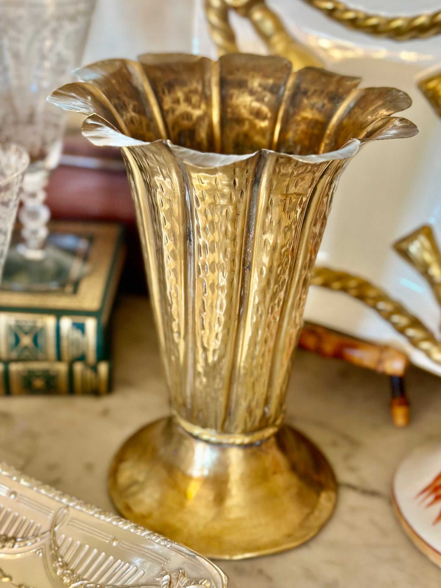 Italian Hammered Brass Vase