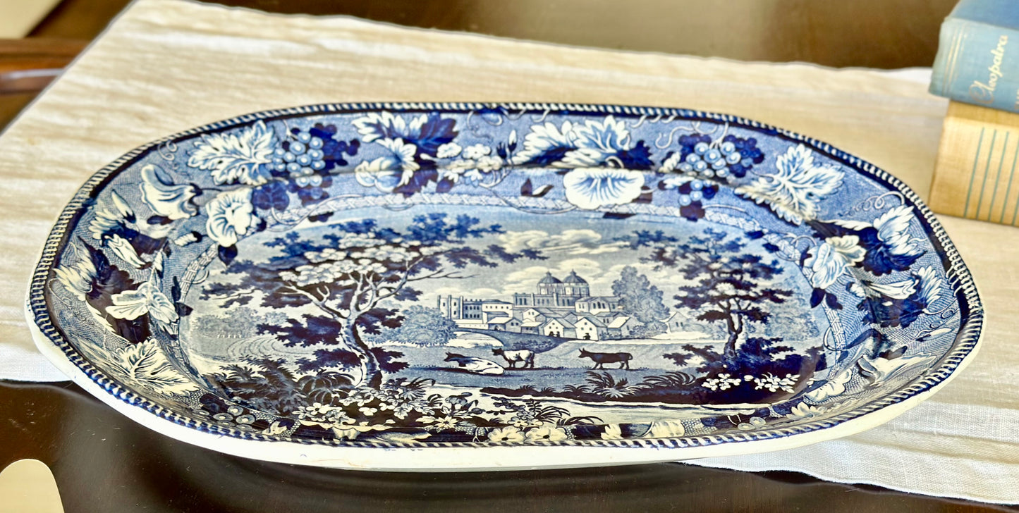 Antique English Ironstone Blue & White Platter
