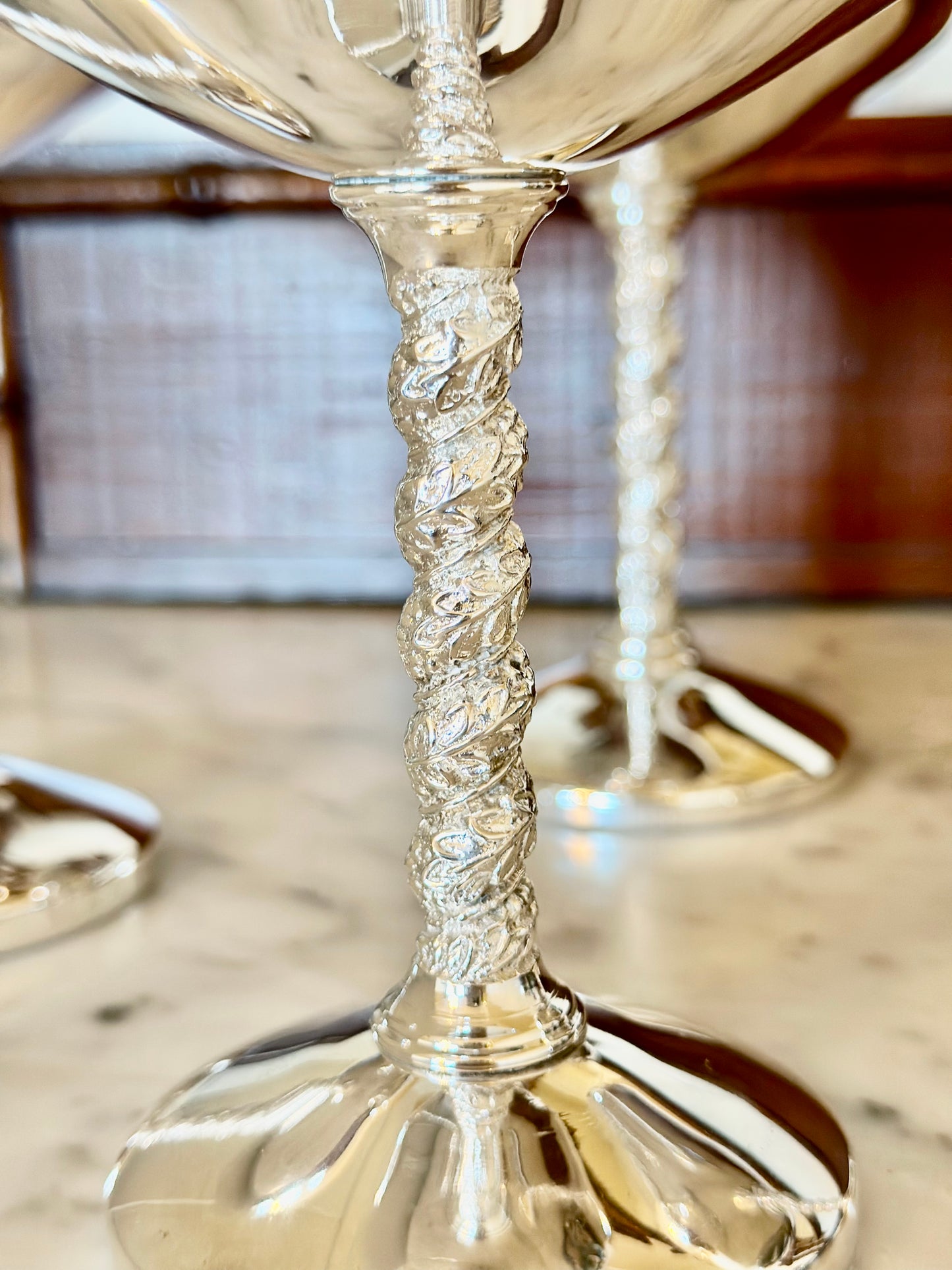 Vintage Spanish Silver Plated Coupes with Ivy Stems (Set of 4)