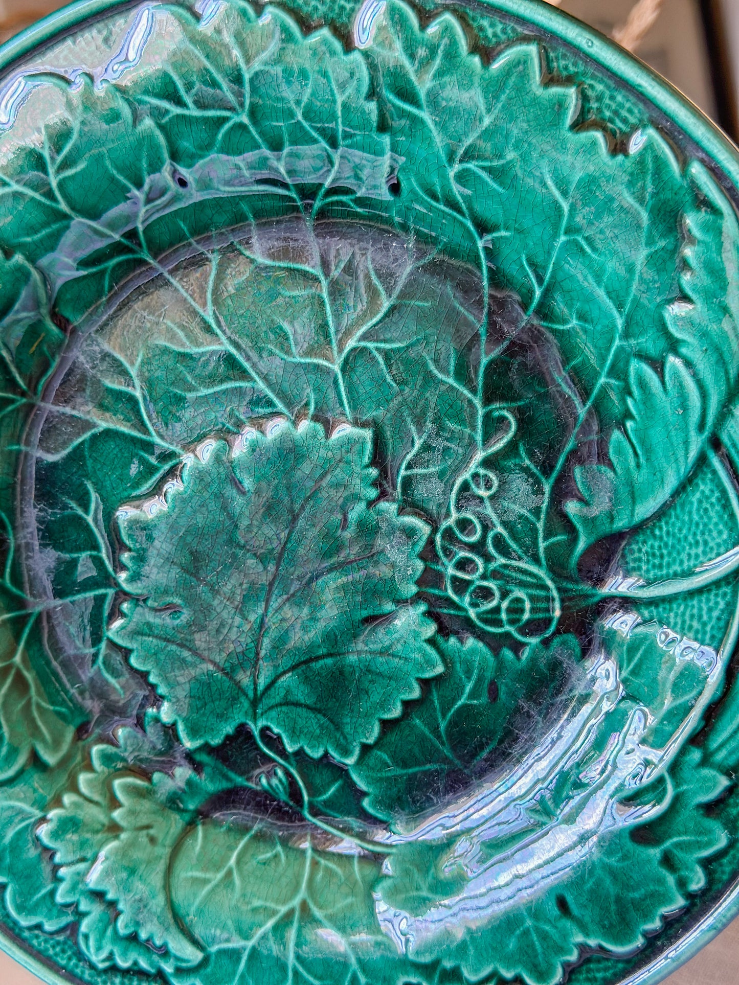 English Majolica Grape Leaf Plate
