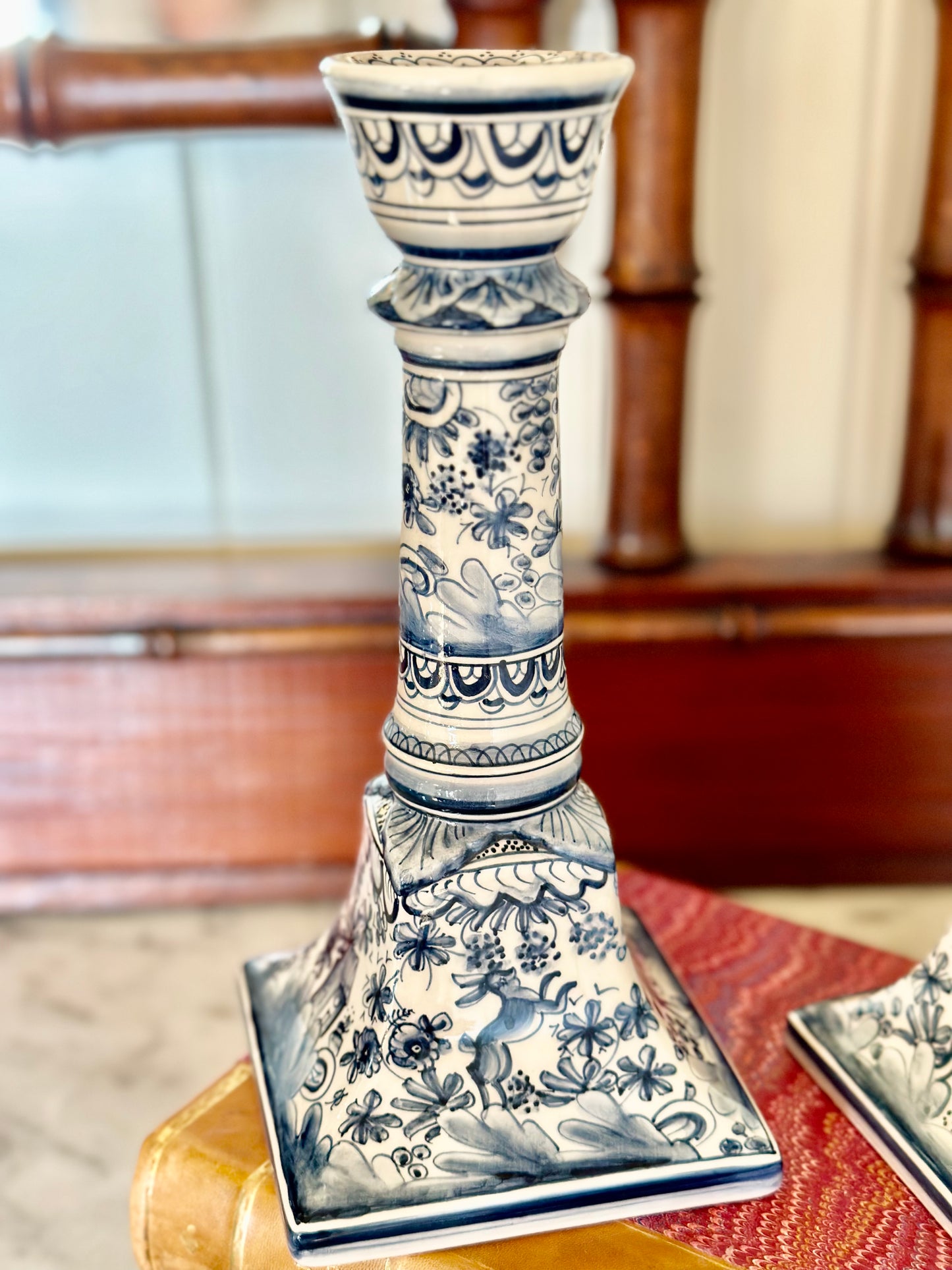 Portugese Hand-Painted Blue and White Candlesticks