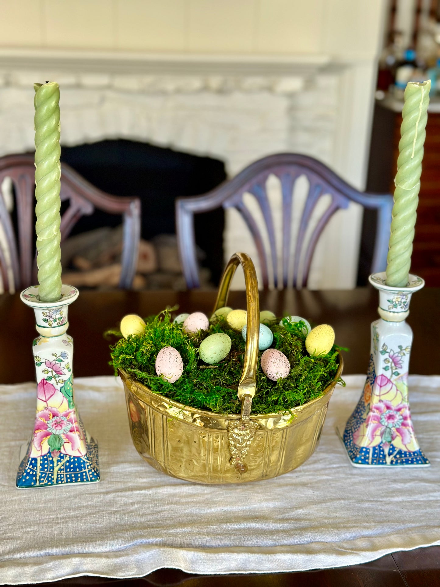 Vintage Tobacco Leaf Porcelain Candlesticks (Set of 2)