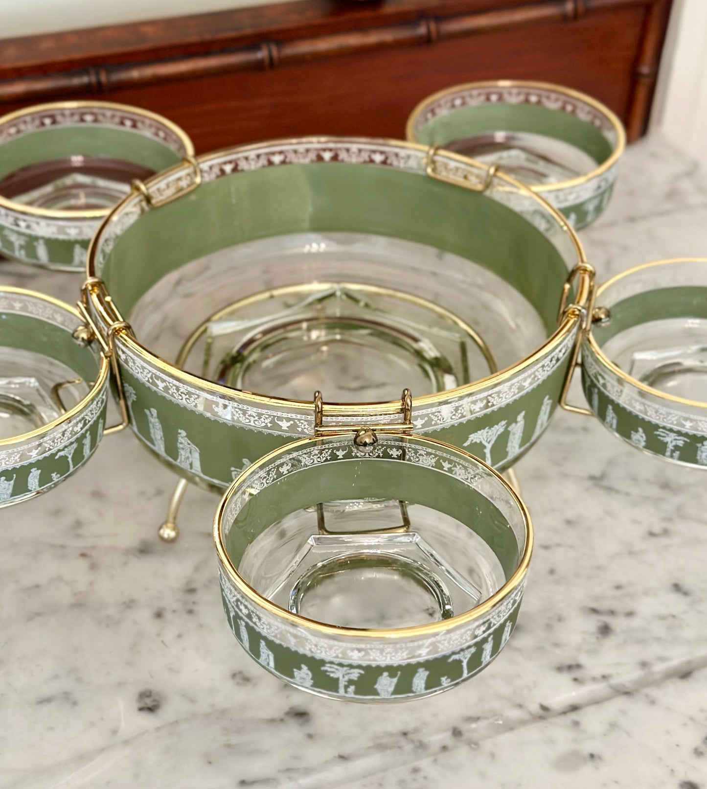 Vintage Jeanette Glass Hellenic 4-Way Server Set