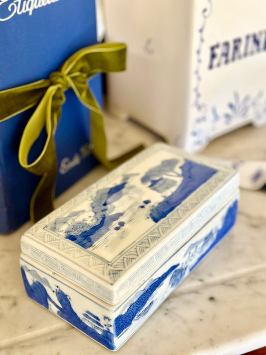 Blue and White Chinoiserie Porcelain Box