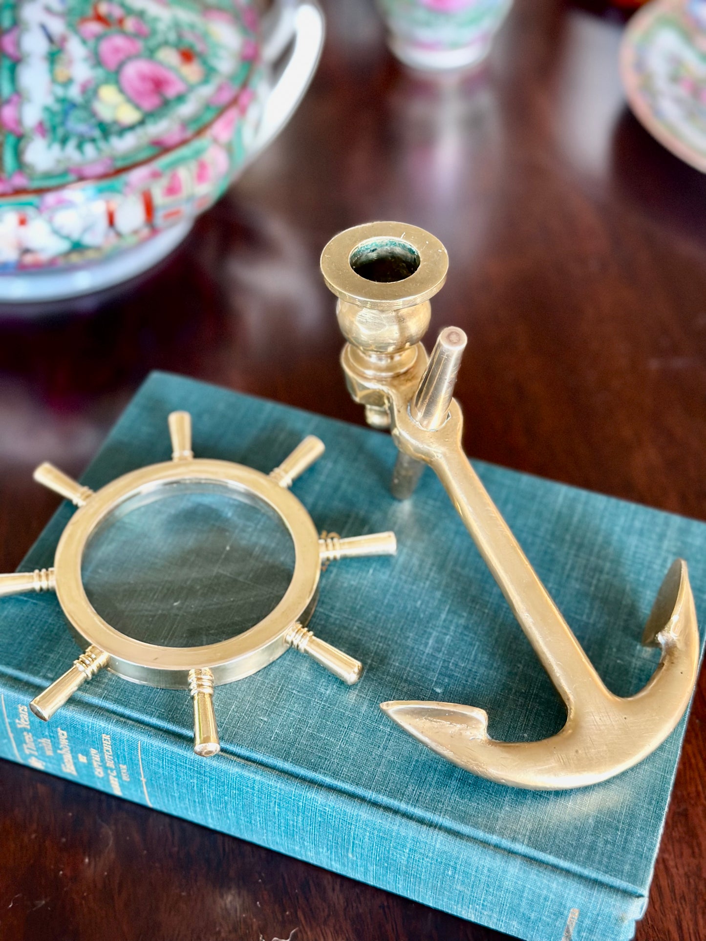 Vintage Brass Ship’s Wheel Magnifying Glass