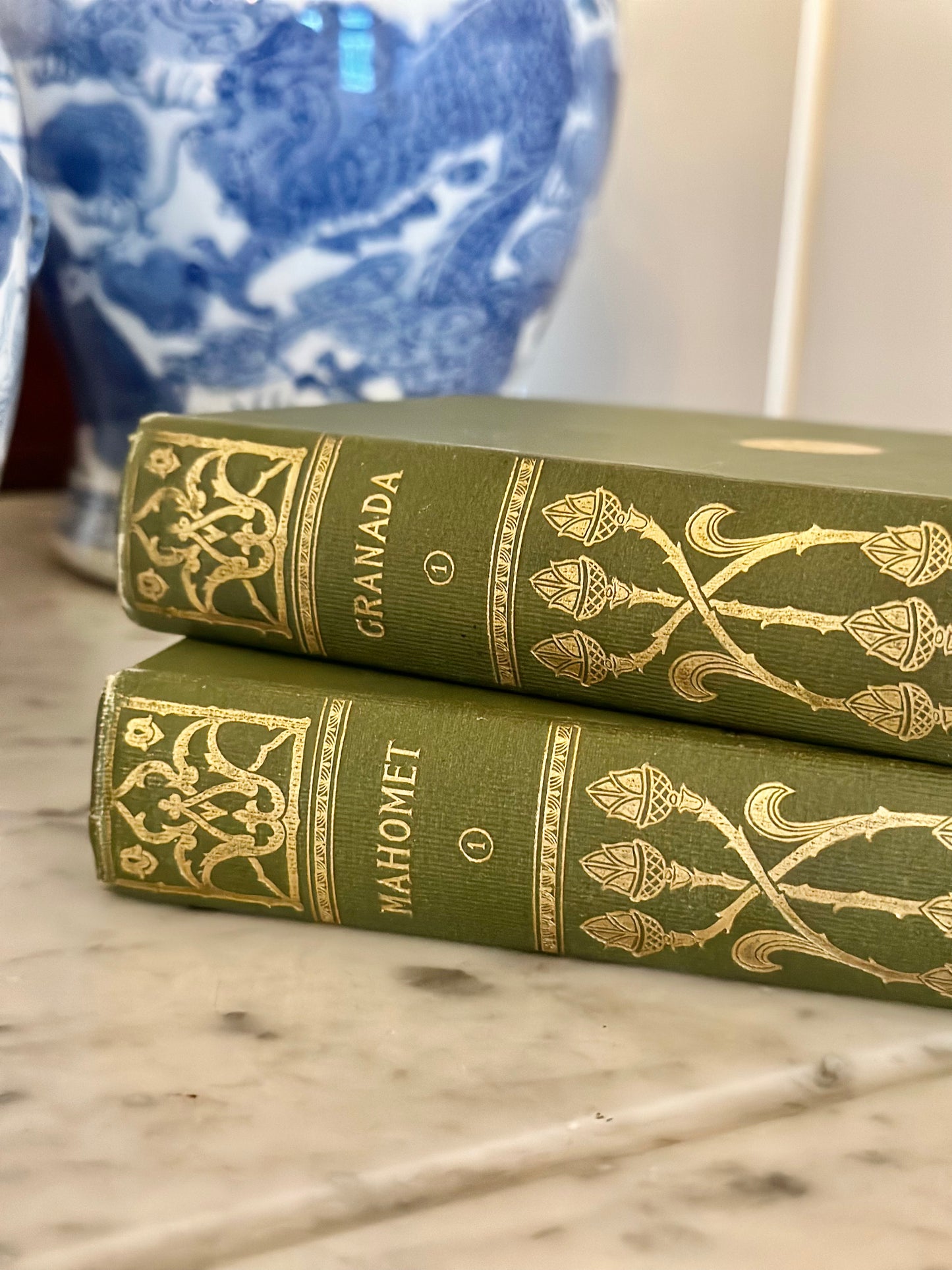 Antique Green & Gold Book Pair