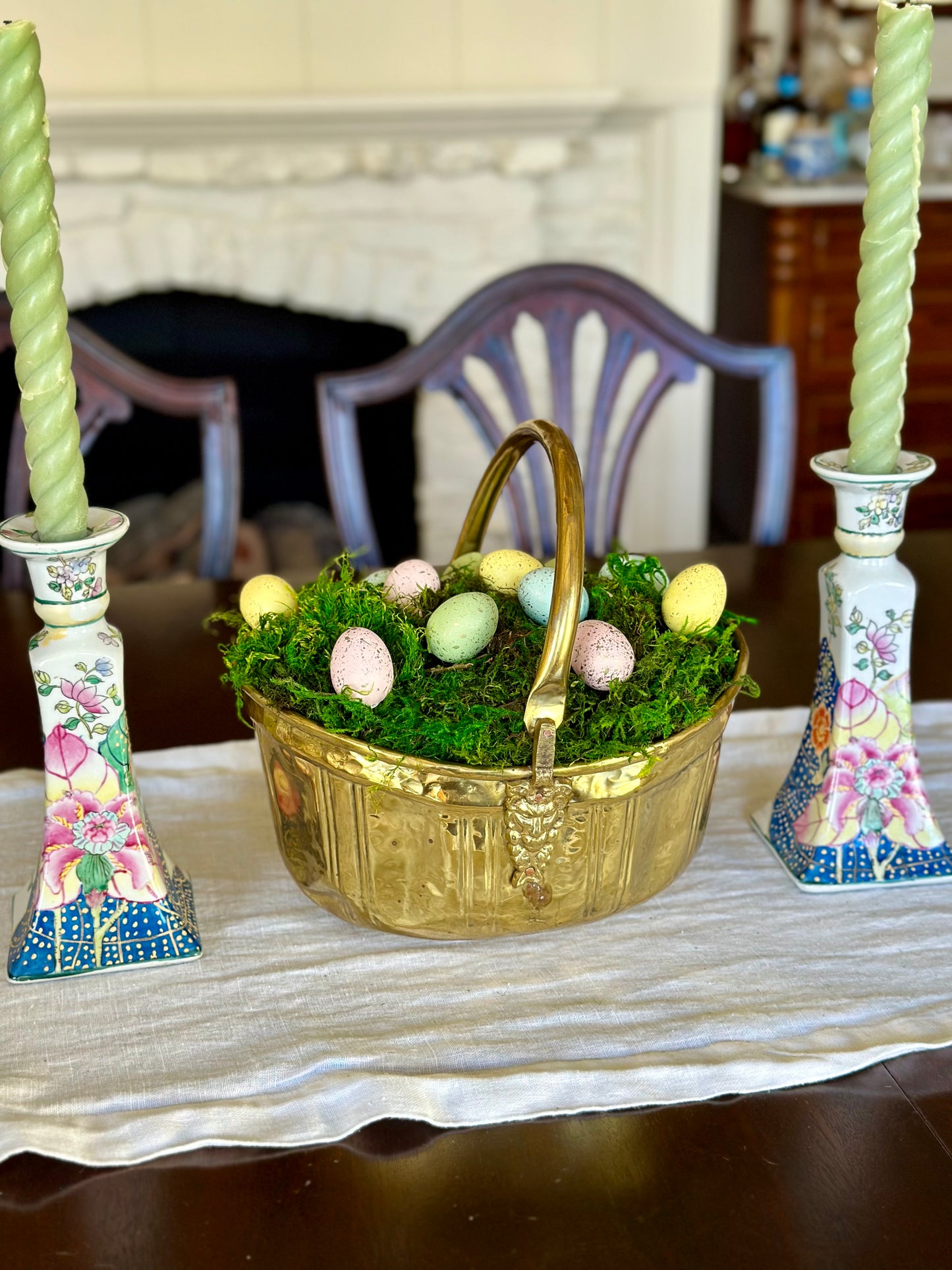 Vintage Brass Basket with Handle & Lion Heads