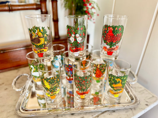 Vintage Indiana Glass Twelve Days of Christmas Tall Glasses