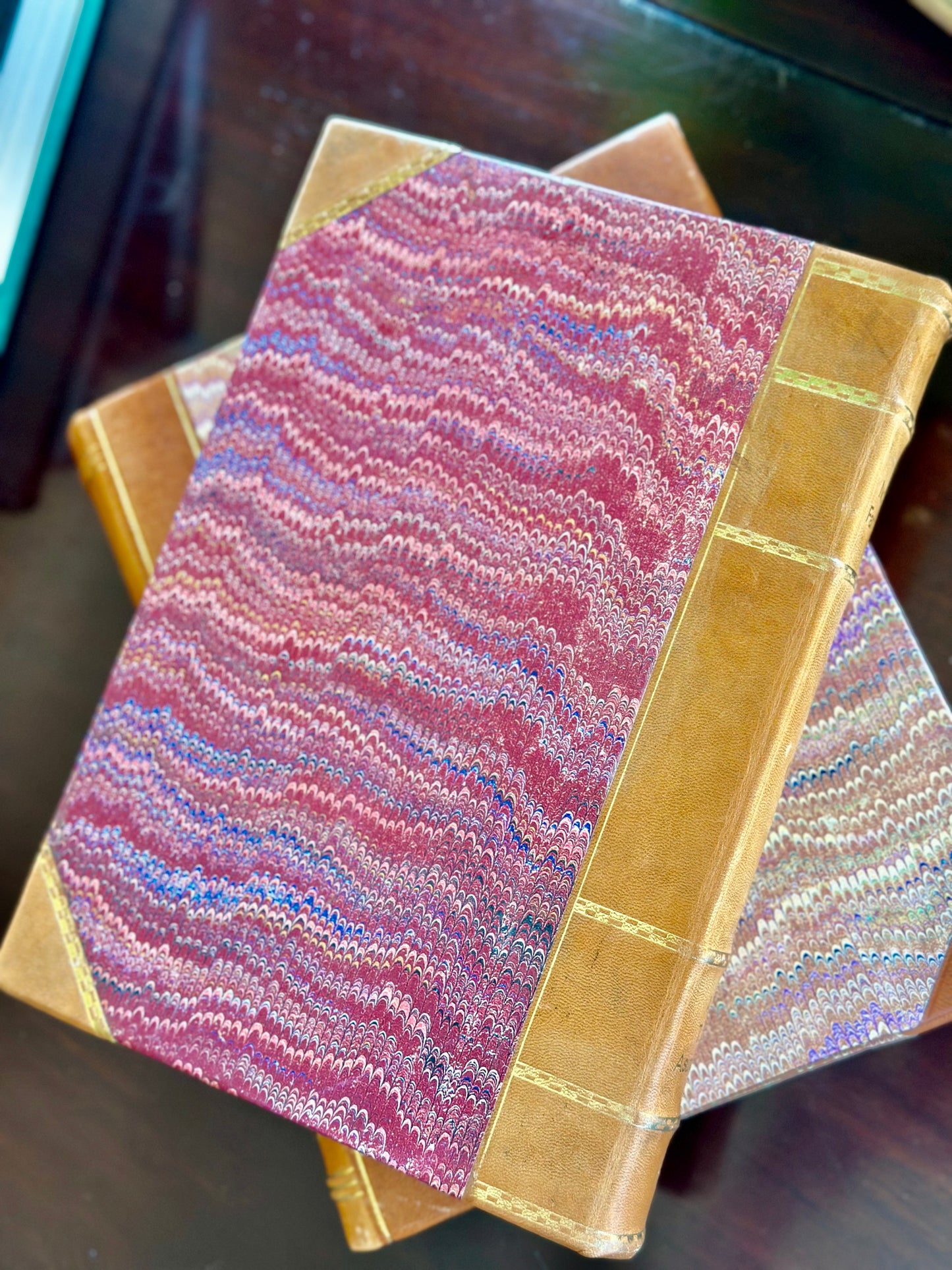 Antique and Vintage Scandinavian Leather Bound Books (Set of 2)