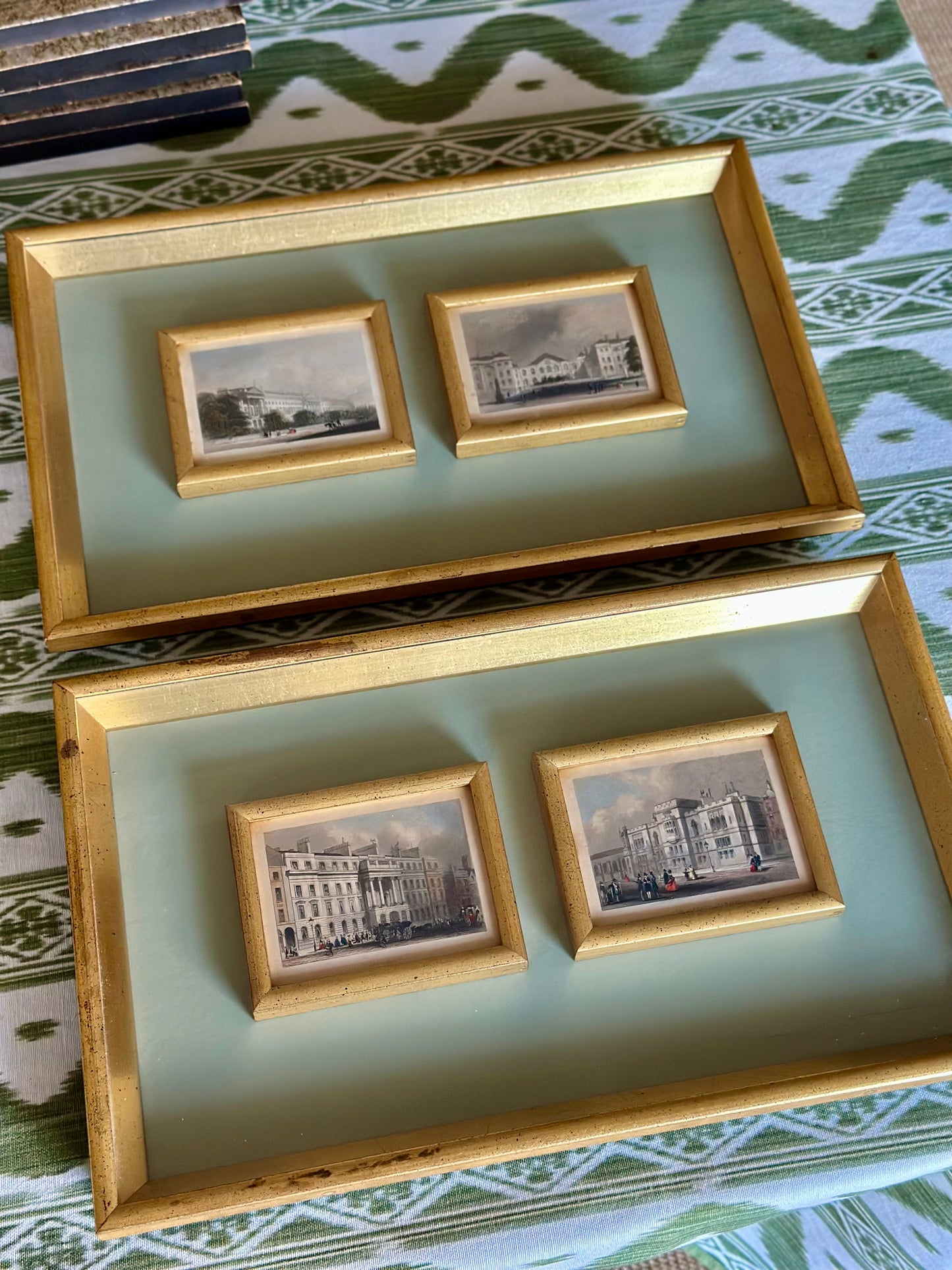 Antique English Hand-Colored Etchings of London Landmarks (Set of 2)