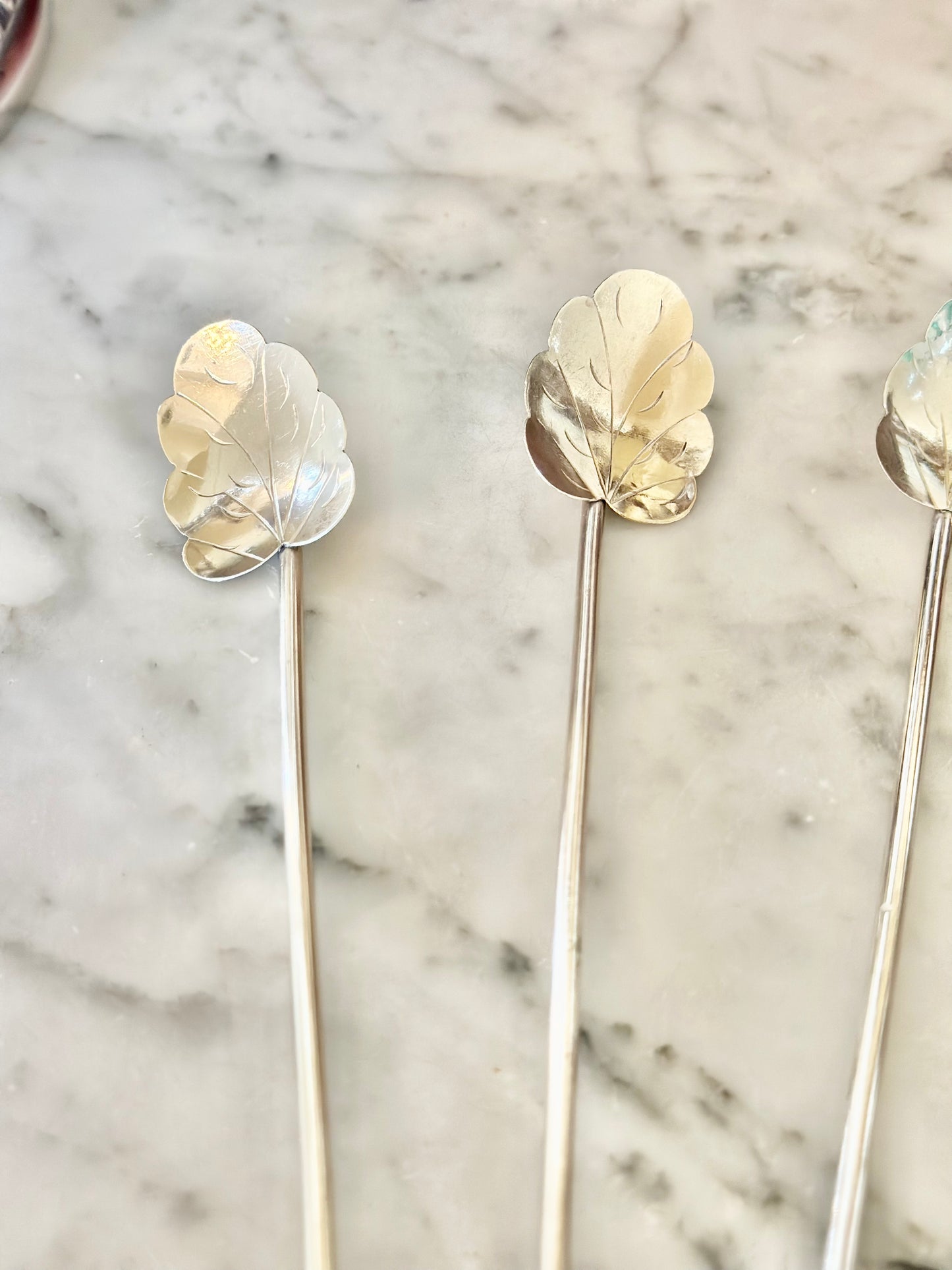 Sterling Silver Leaf Cocktail Stirrers (Set of 4)