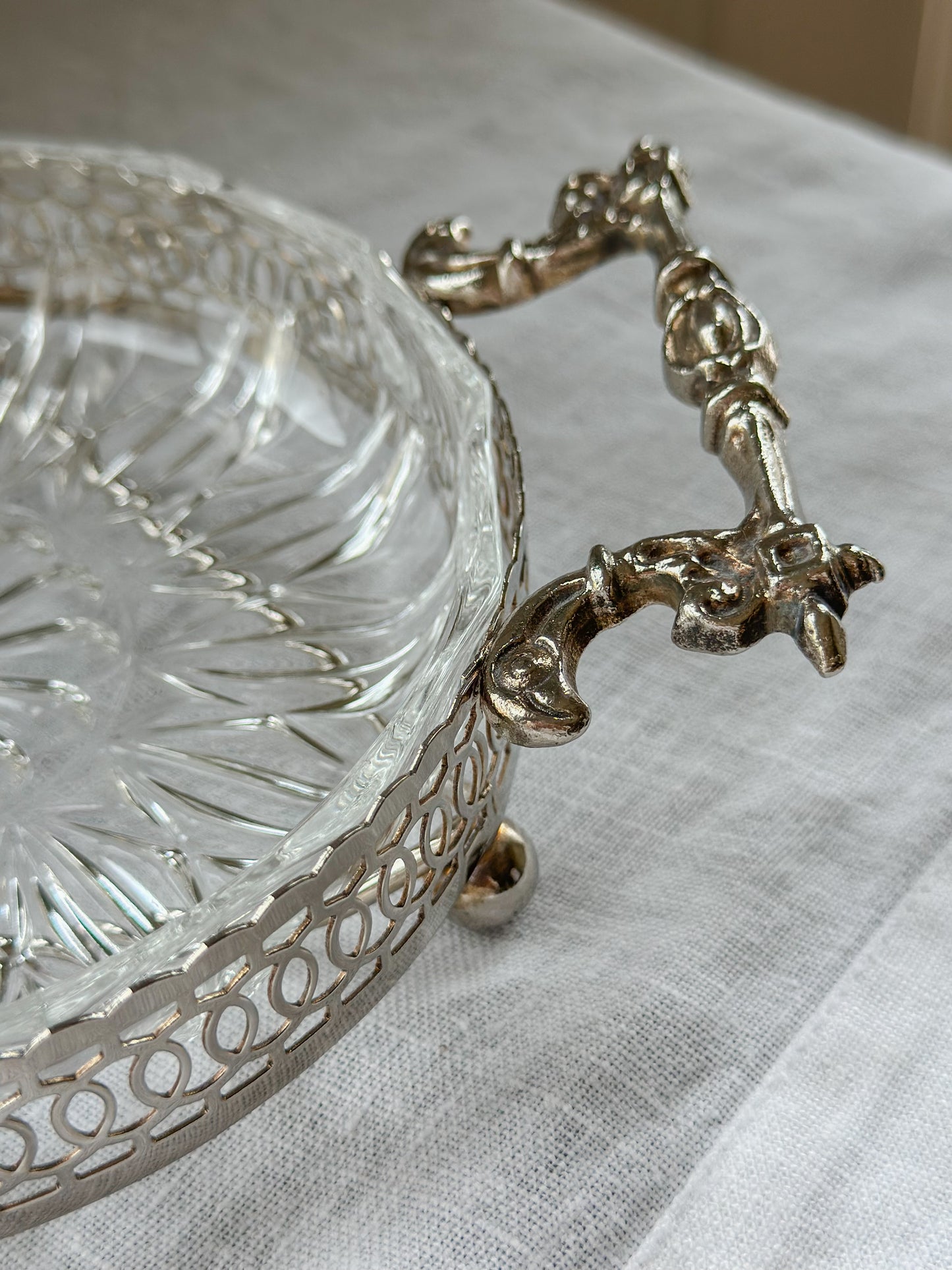 Vintage English Silverplate & Glass Bonbon Dish