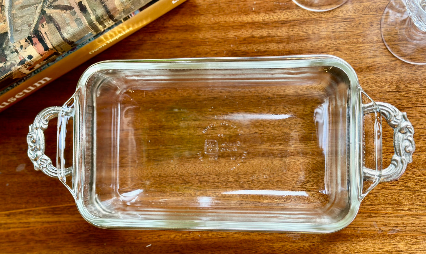 Vintage Anchor Hocking Serving Dish & Silverplate Holder