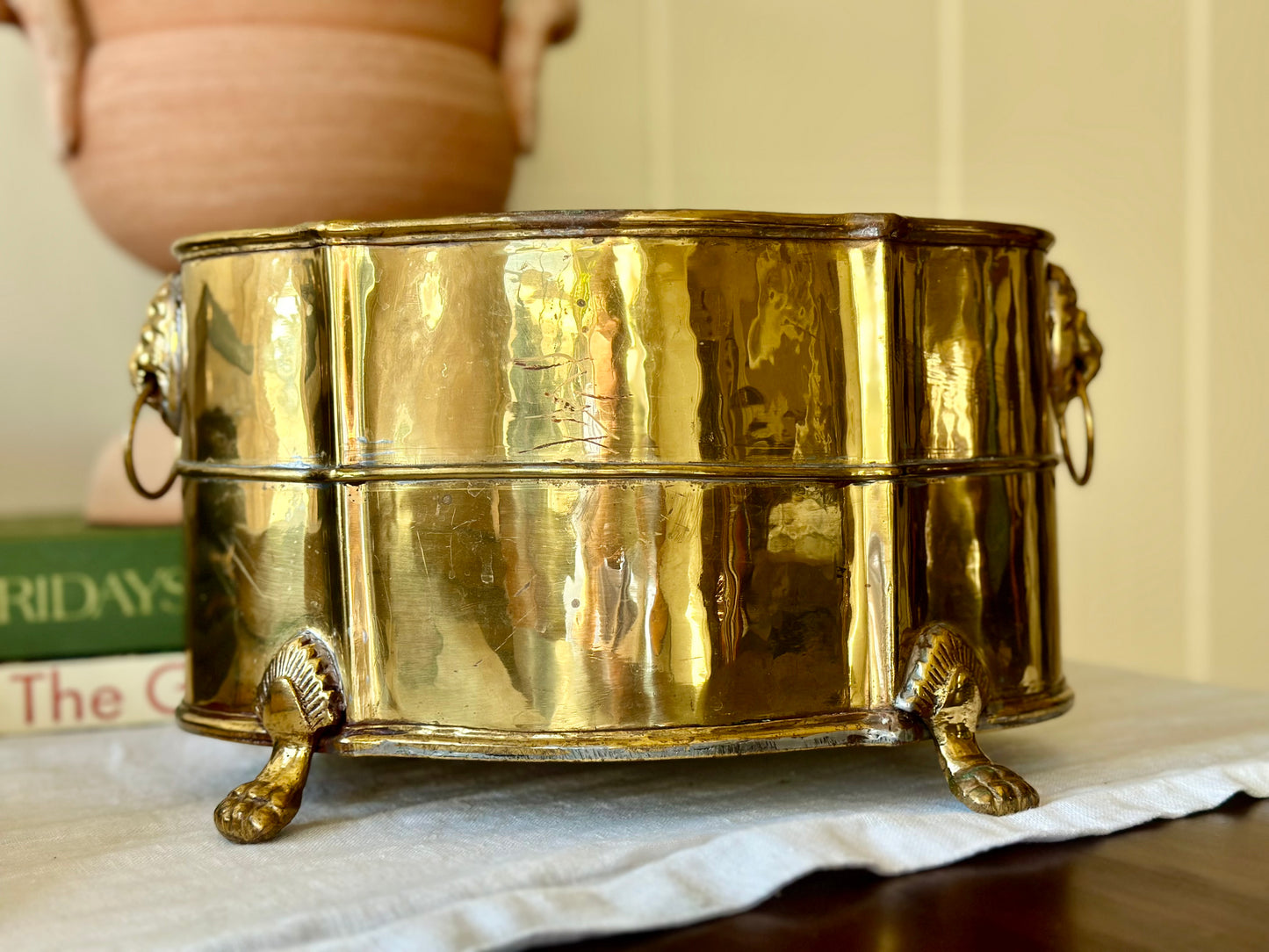 Brass Footed Lion Head Jardinière
