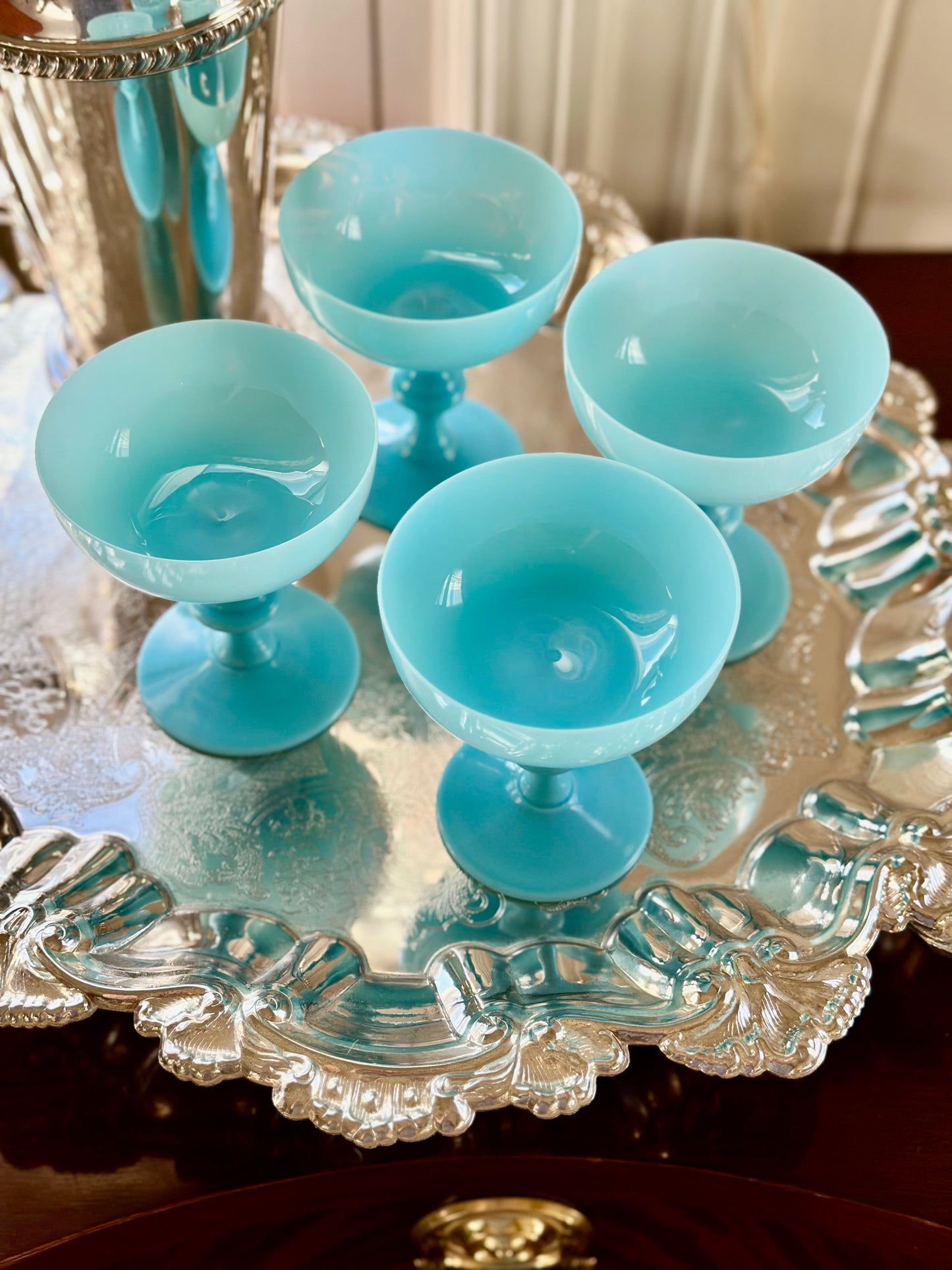 Blue Opaline Coupe Glasses (Set of 4)