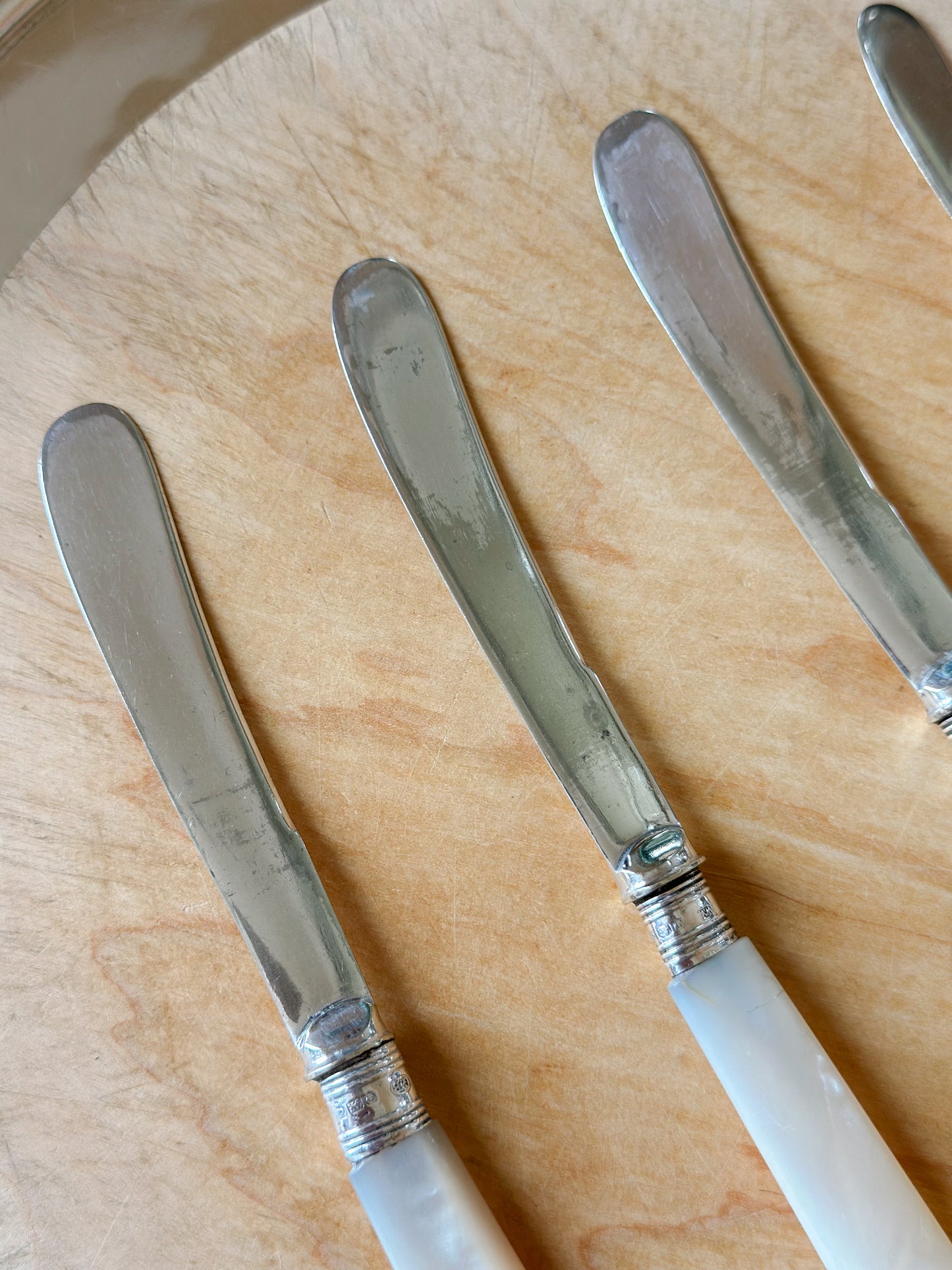 Antique Sterling and Mother of Pearl Handled Butter Knives (Set of 4)