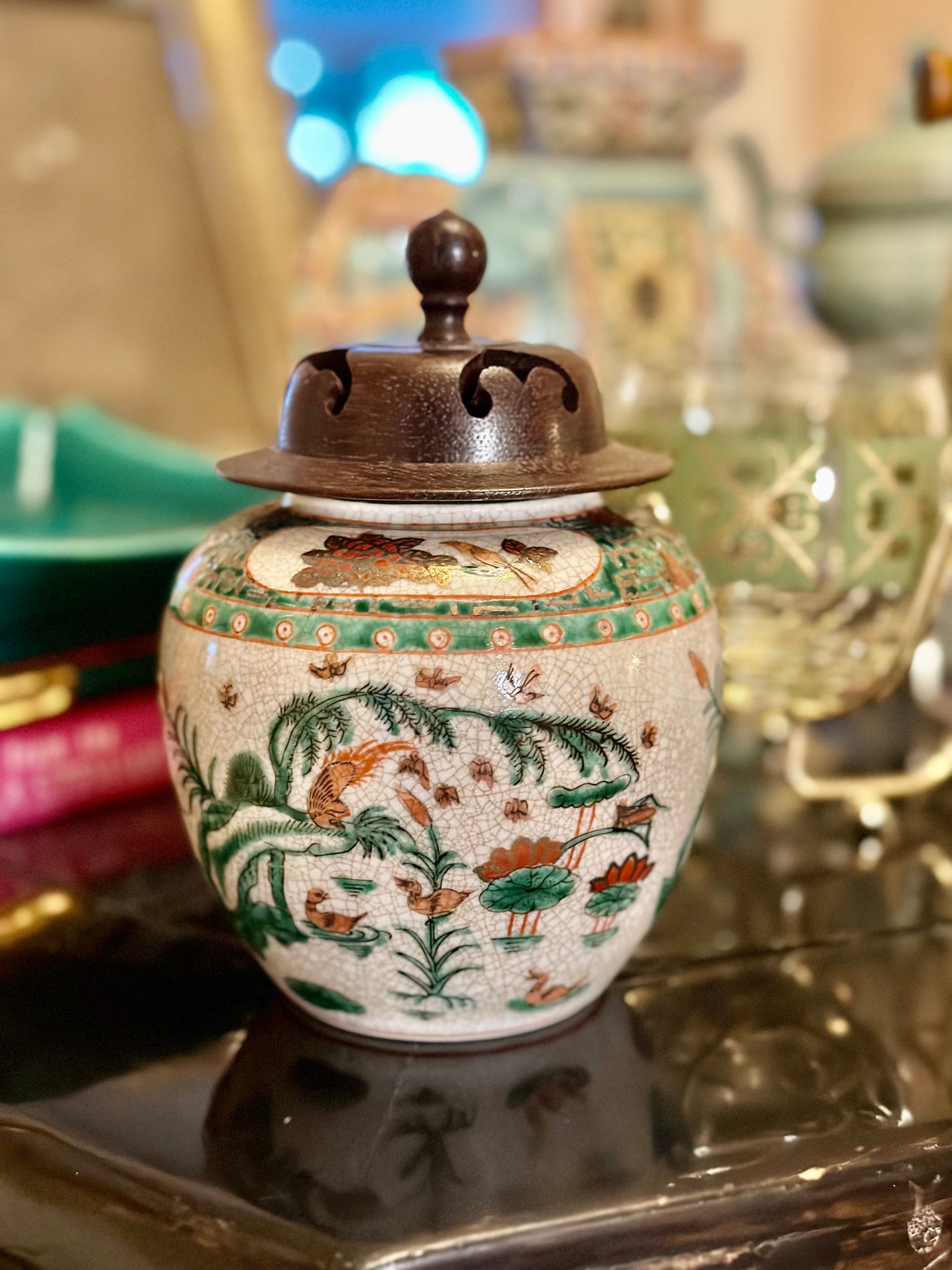 Crackle Glaze Porcelain Ginger Jar with Lid