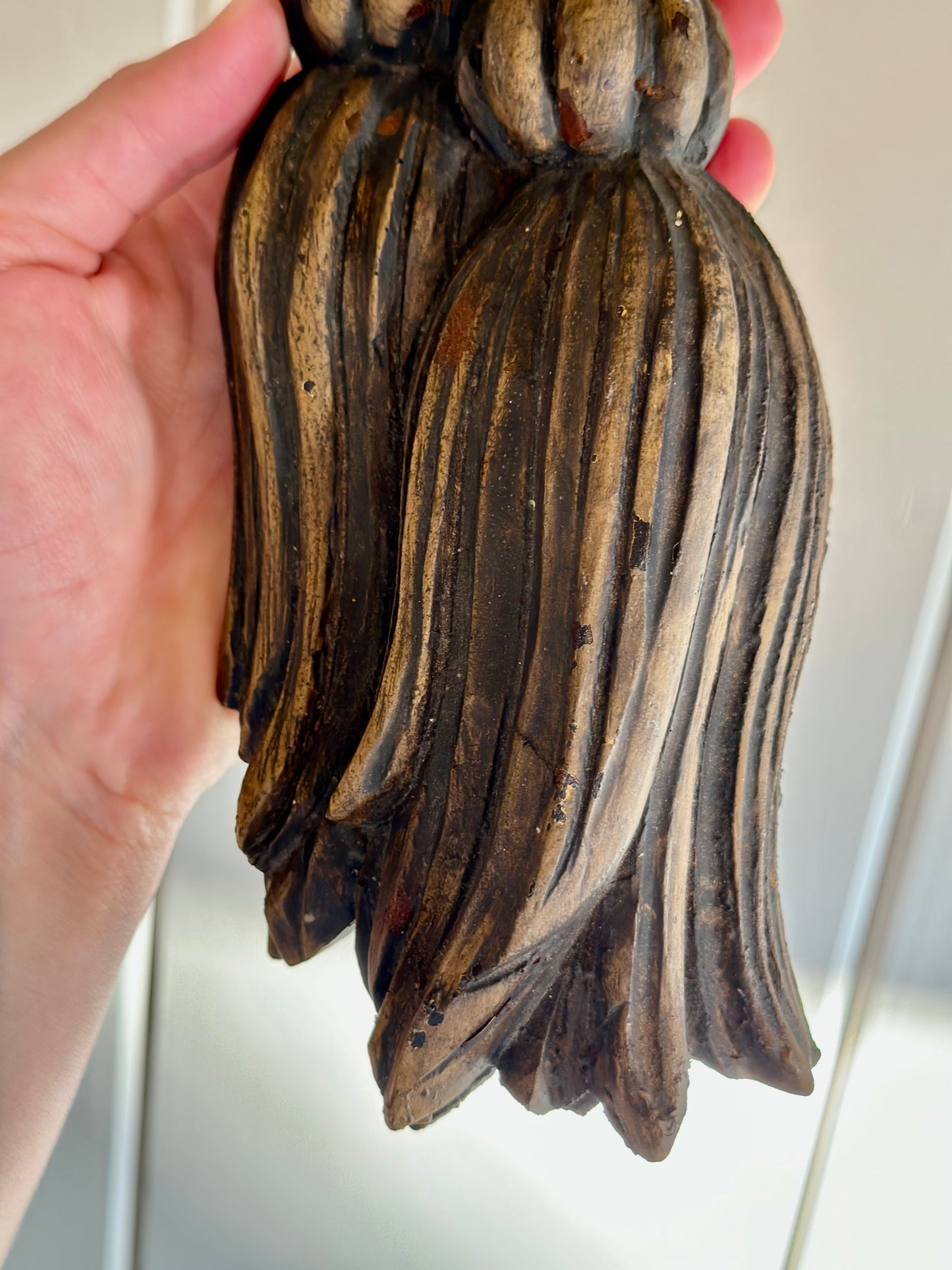 Carved Wooden Tassel Wall Hanging