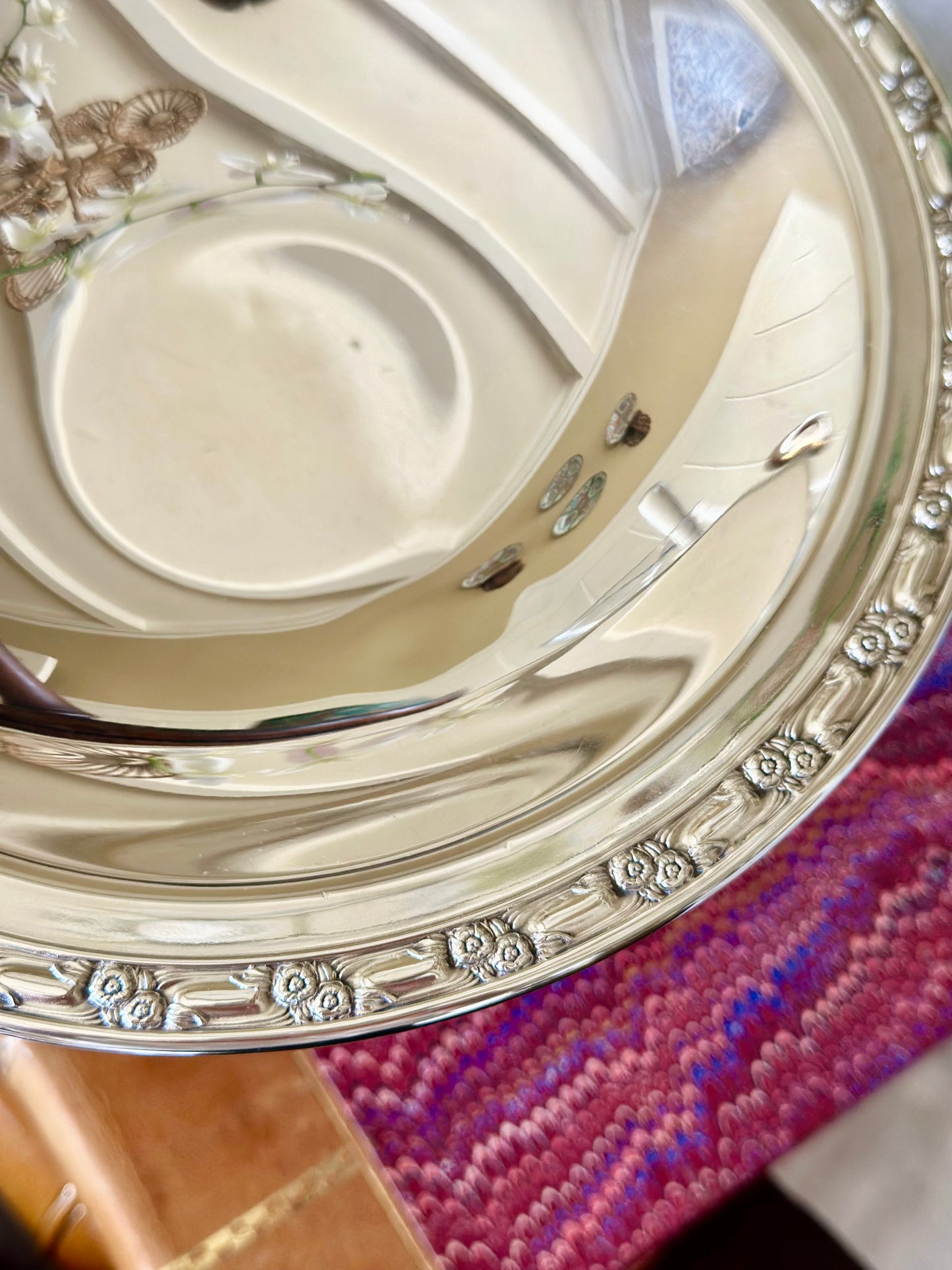 Silverplate Pedestal Compote with Embossed Floral Rim