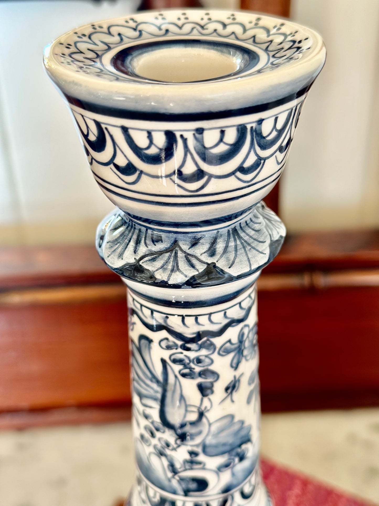 Portugese Hand-Painted Blue and White Candlesticks