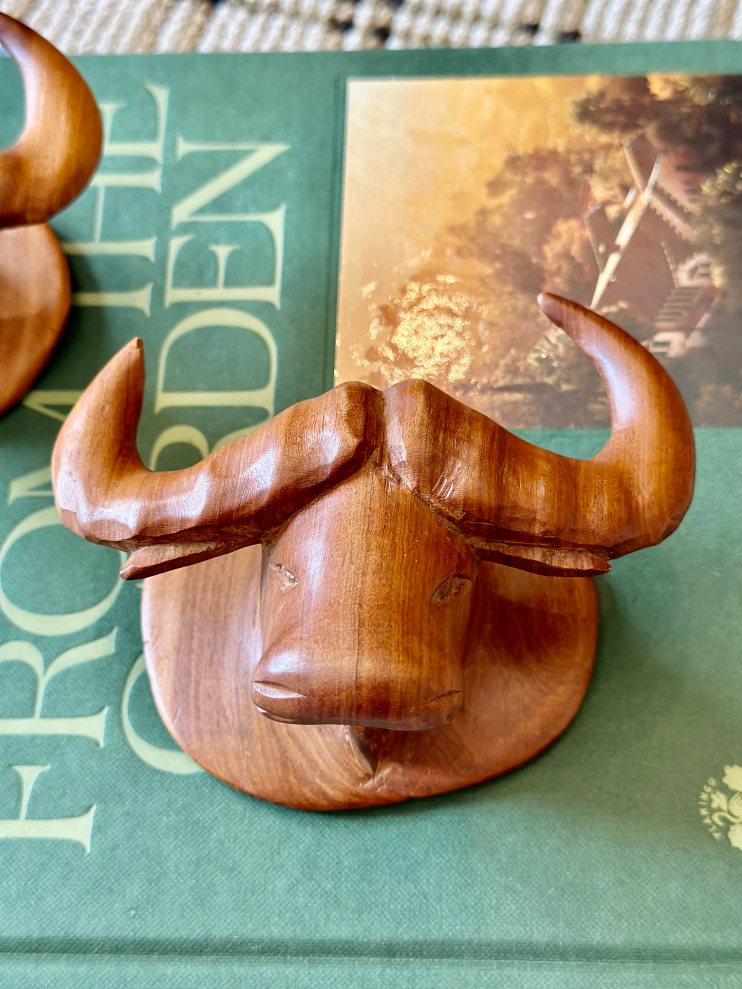 Hand-carved Wooden Longhorn Hooks (Set of 2)