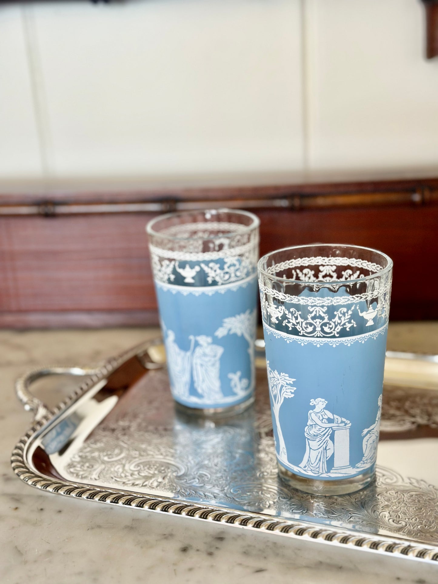 Vintage Jeanette Blue Hellenic Glasses (Set of 4)