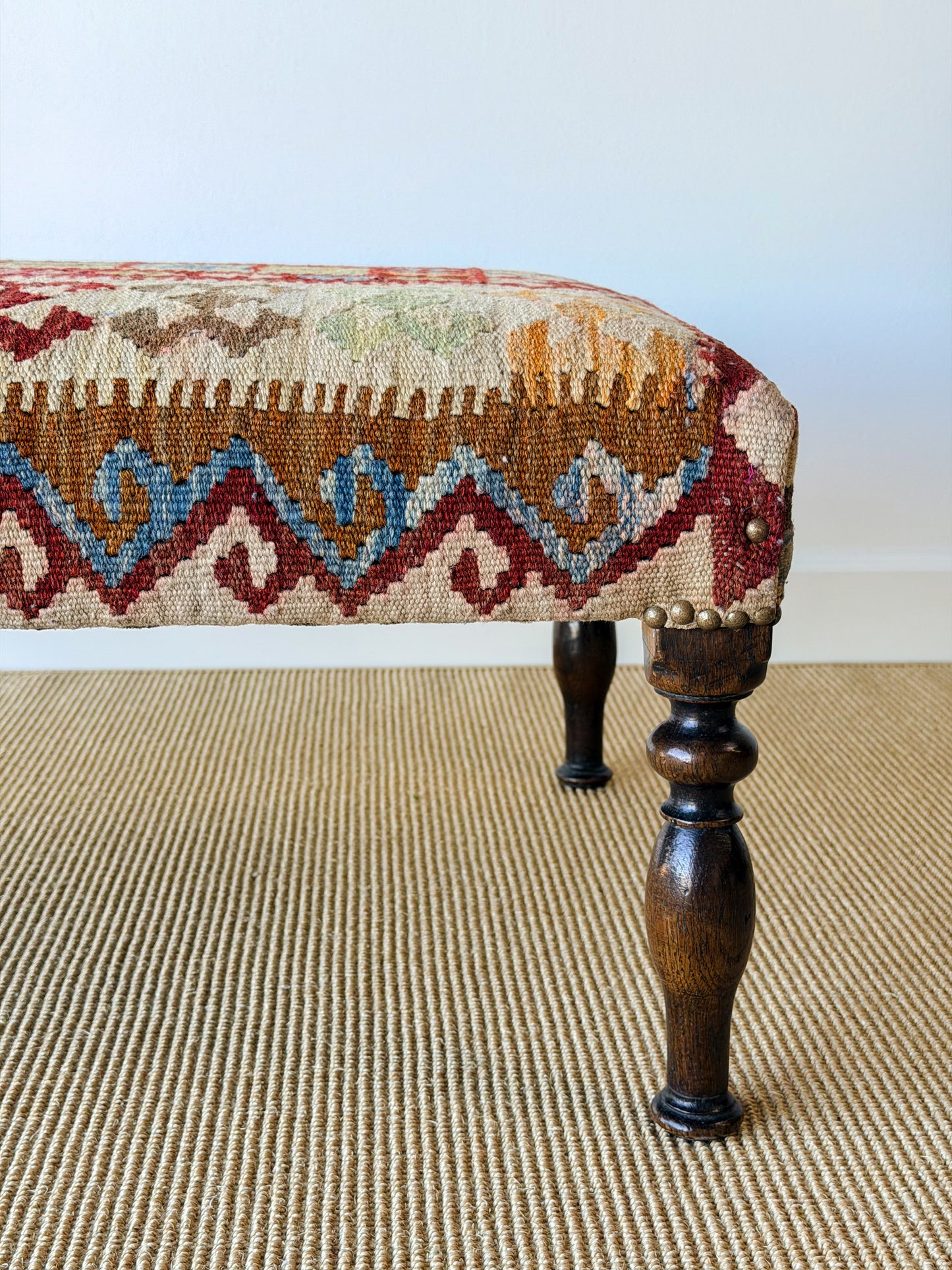 Antique Kilim Footstool (Green/Burgundy)