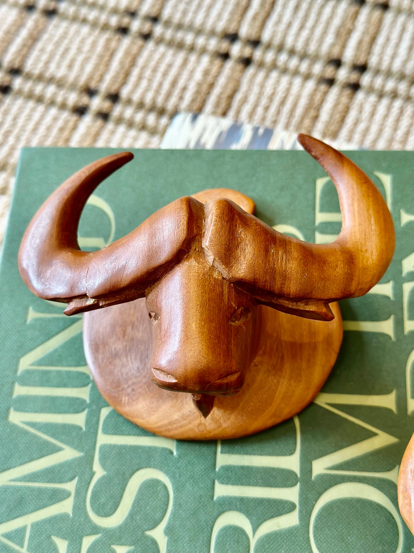 Hand-carved Wooden Longhorn Hooks (Set of 2)