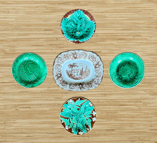 English Ironstone Reproduction & Majolica Leaves 5-Piece Set