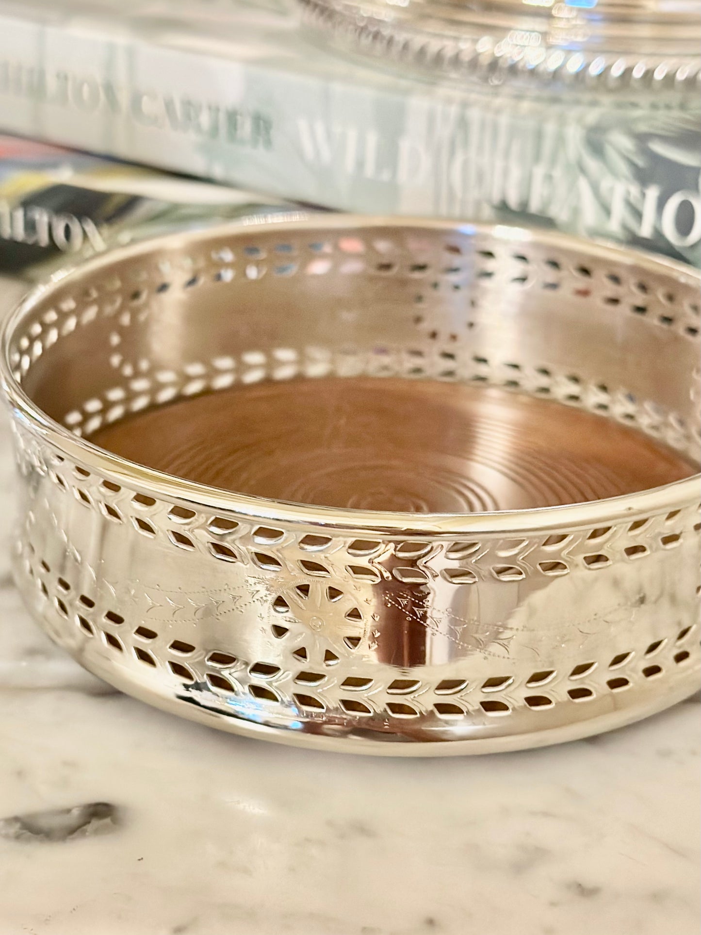 Vintage Silverplate and Teak Wine Bottle Coaster