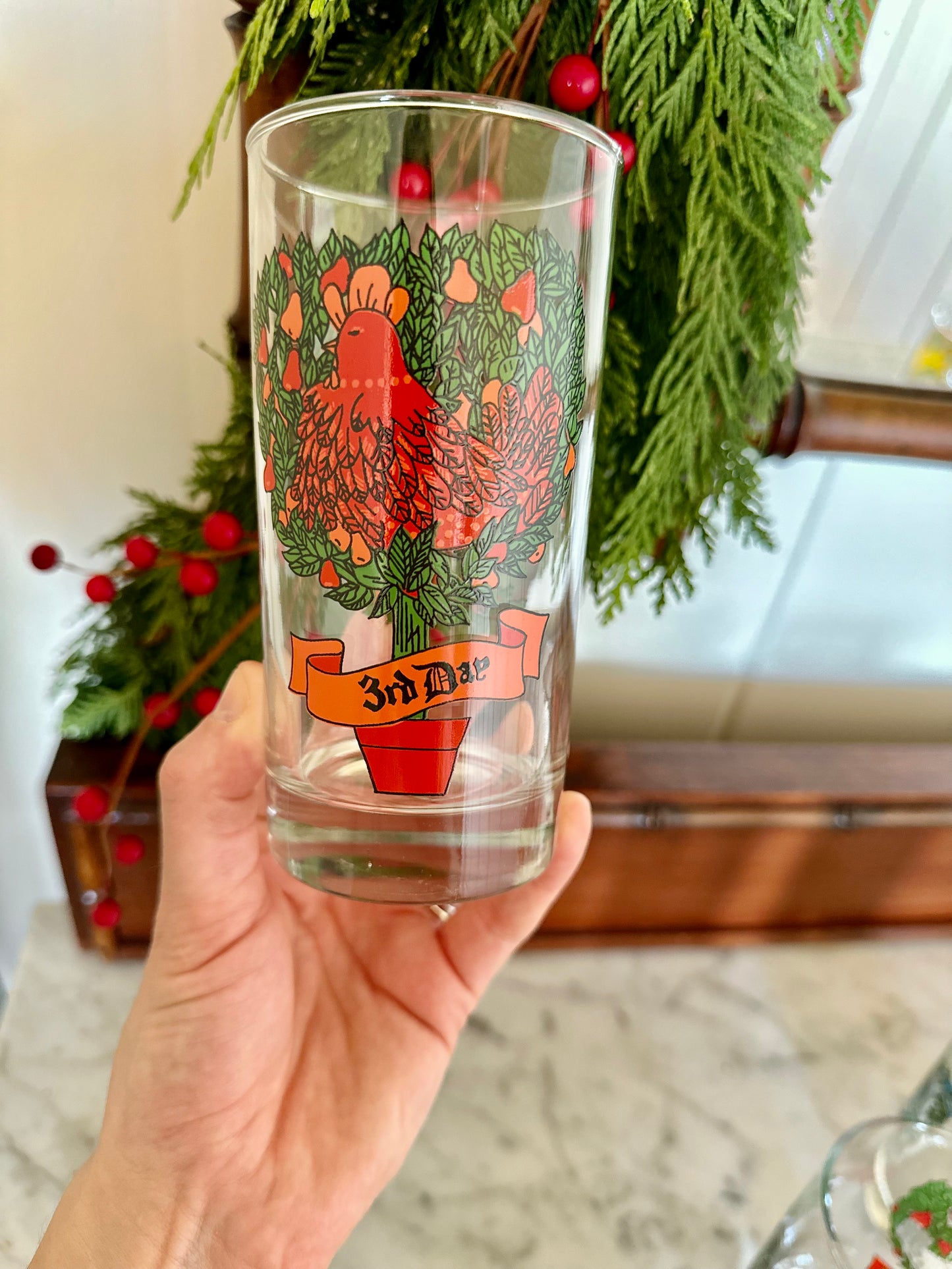 Vintage Indiana Glass Twelve Days of Christmas Tall Glasses