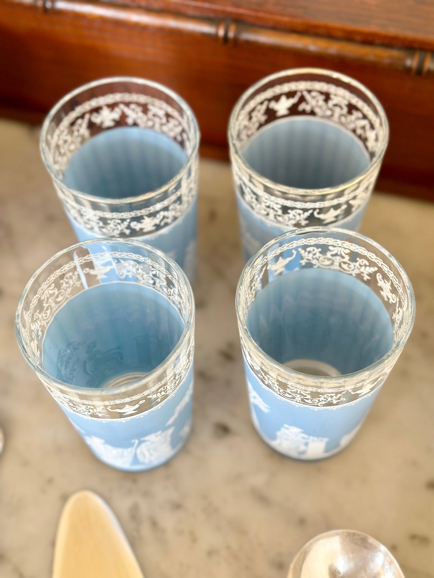 Vintage Jeanette Blue Hellenic Glasses (Set of 4)