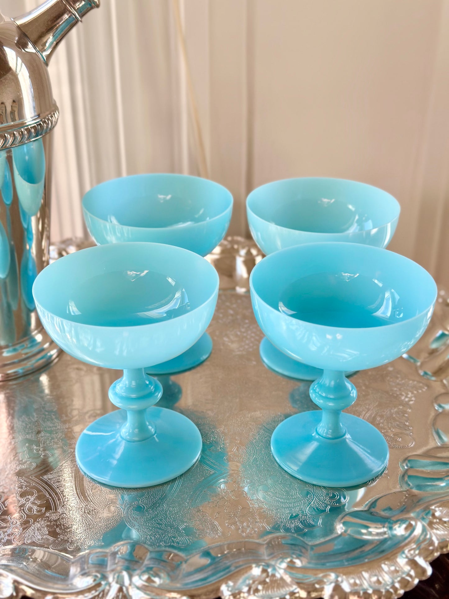 Blue Opaline Coupe Glasses (Set of 4)