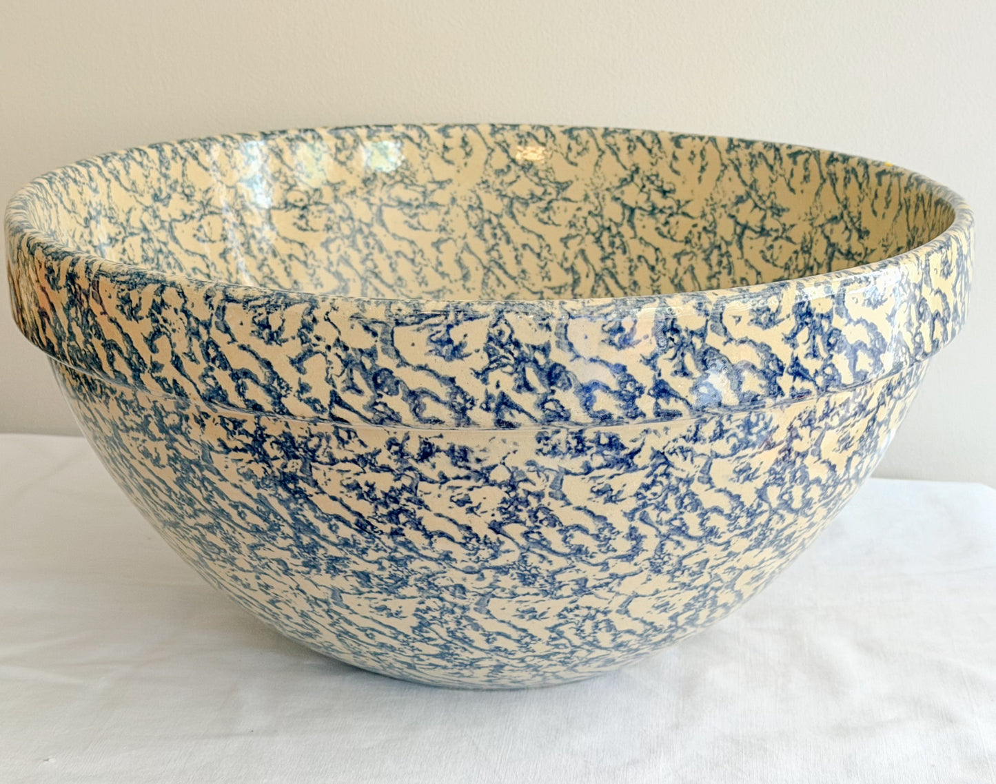 Large Vintage Roseville Spongeware Dough Bowl