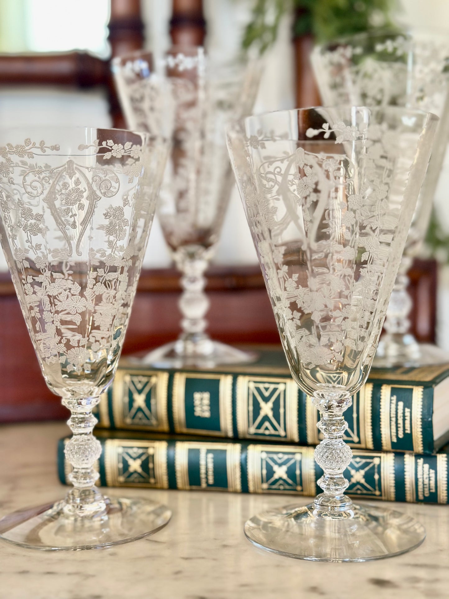 Cambridge ‘Diane’ Etched Crystal Iced Tea Glasses (Set of 4)