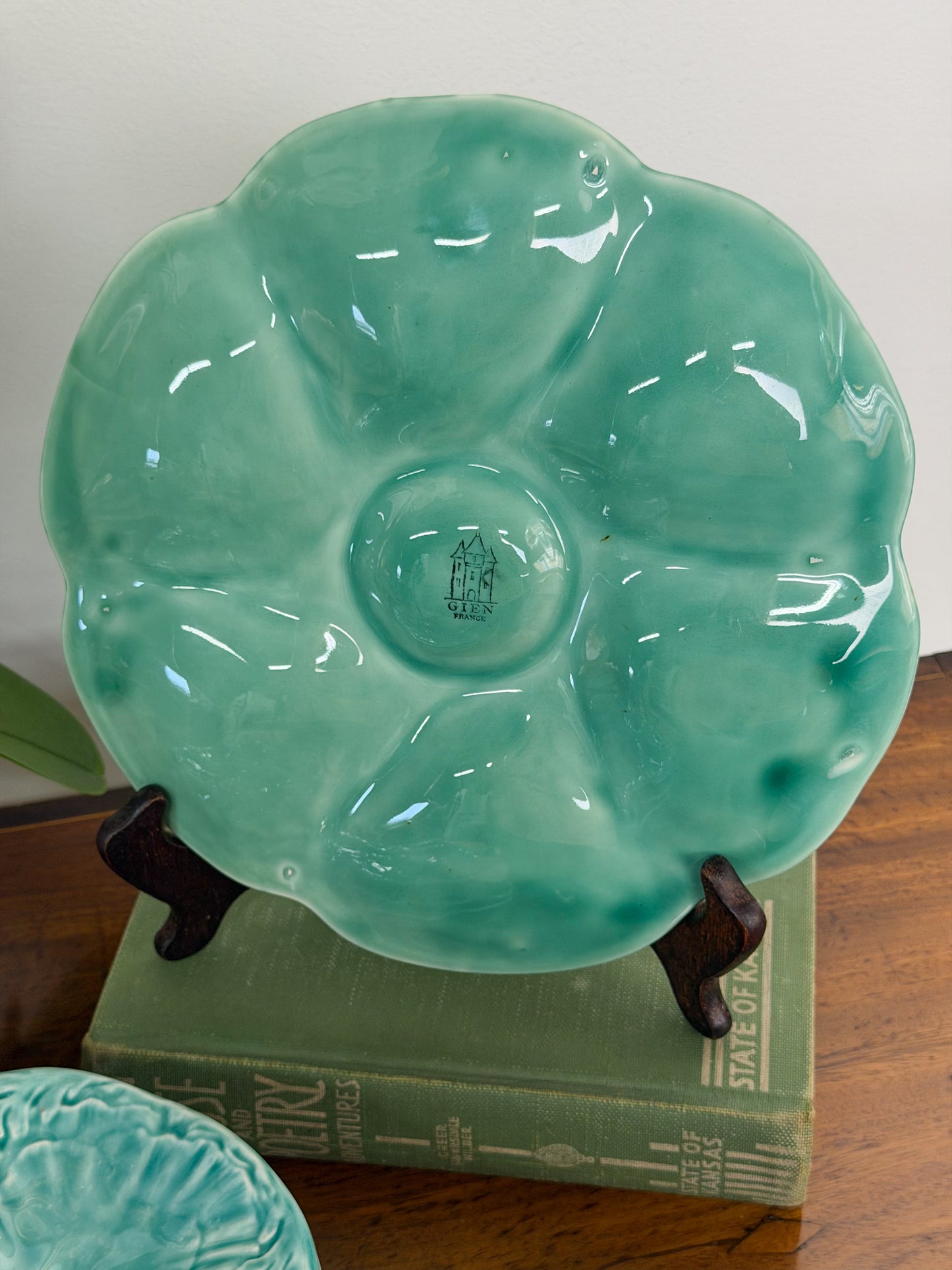 Gien Turquoise/Sea Green Majolica Oyster Plates