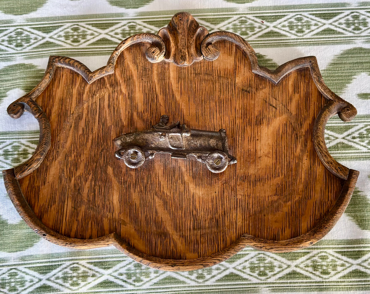Wooden Wall Hanging with Cast Iron Vintage Car