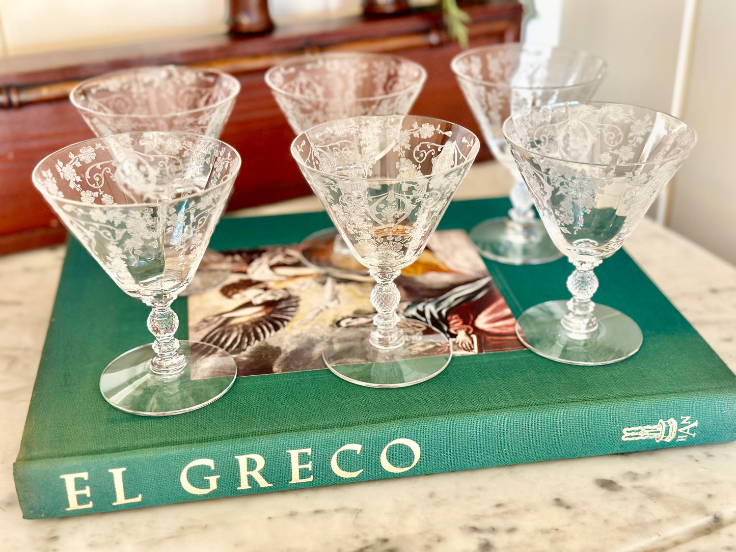 Cambridge ‘Diane’ Etched Crystal Coupes (Set of 6)