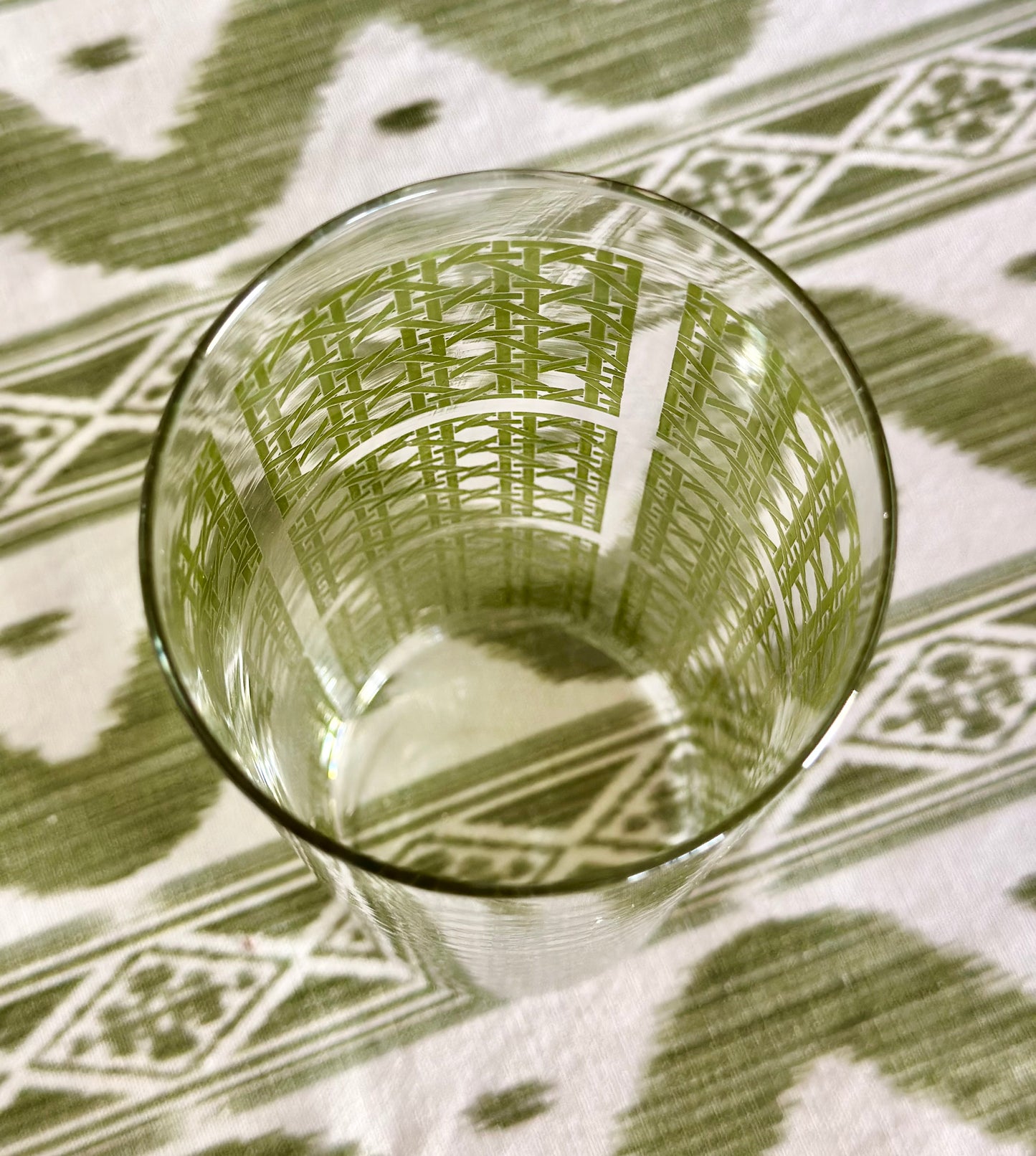 Vintage Libbey Green Patterned Barber Pole Canister