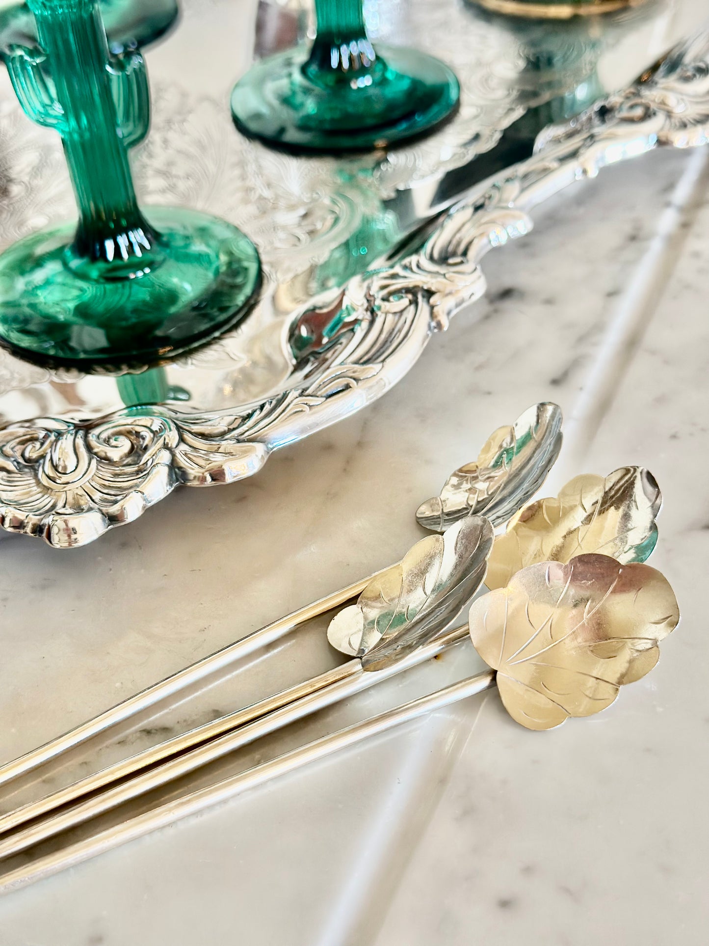 Sterling Silver Leaf Cocktail Stirrers (Set of 4)