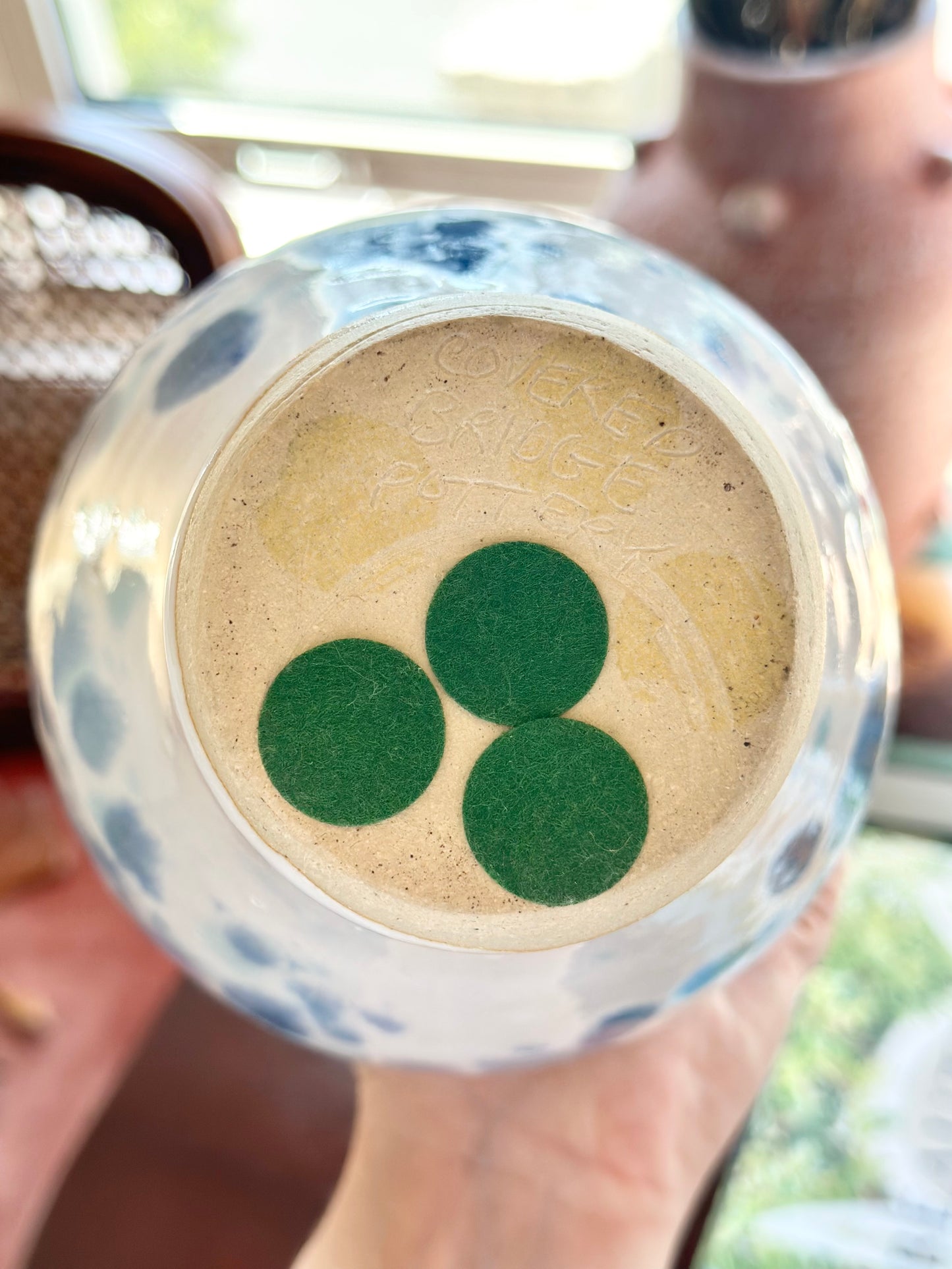 Handthrown White and Blue Baluster Vase