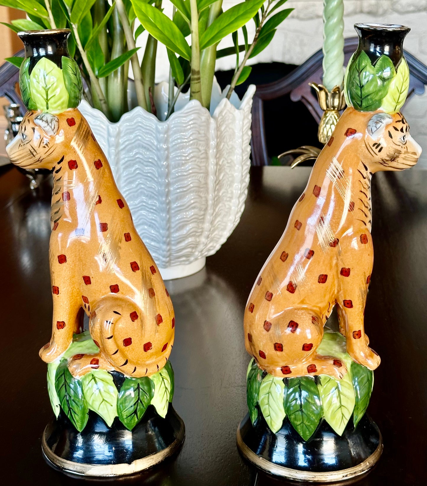 Cheetah Sister Porcelain Candlesticks (Set of 2)