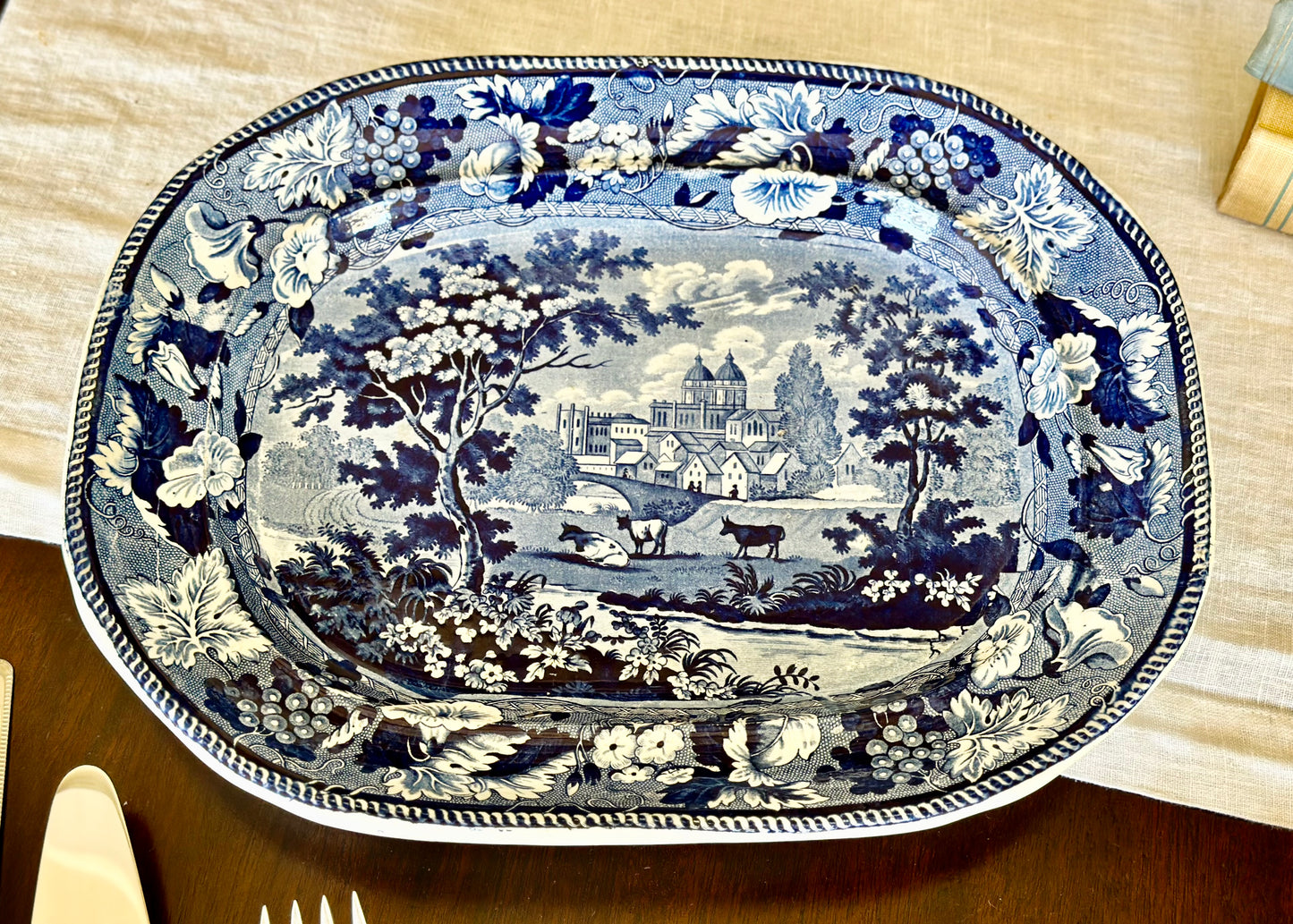 Antique English Ironstone Blue & White Platter