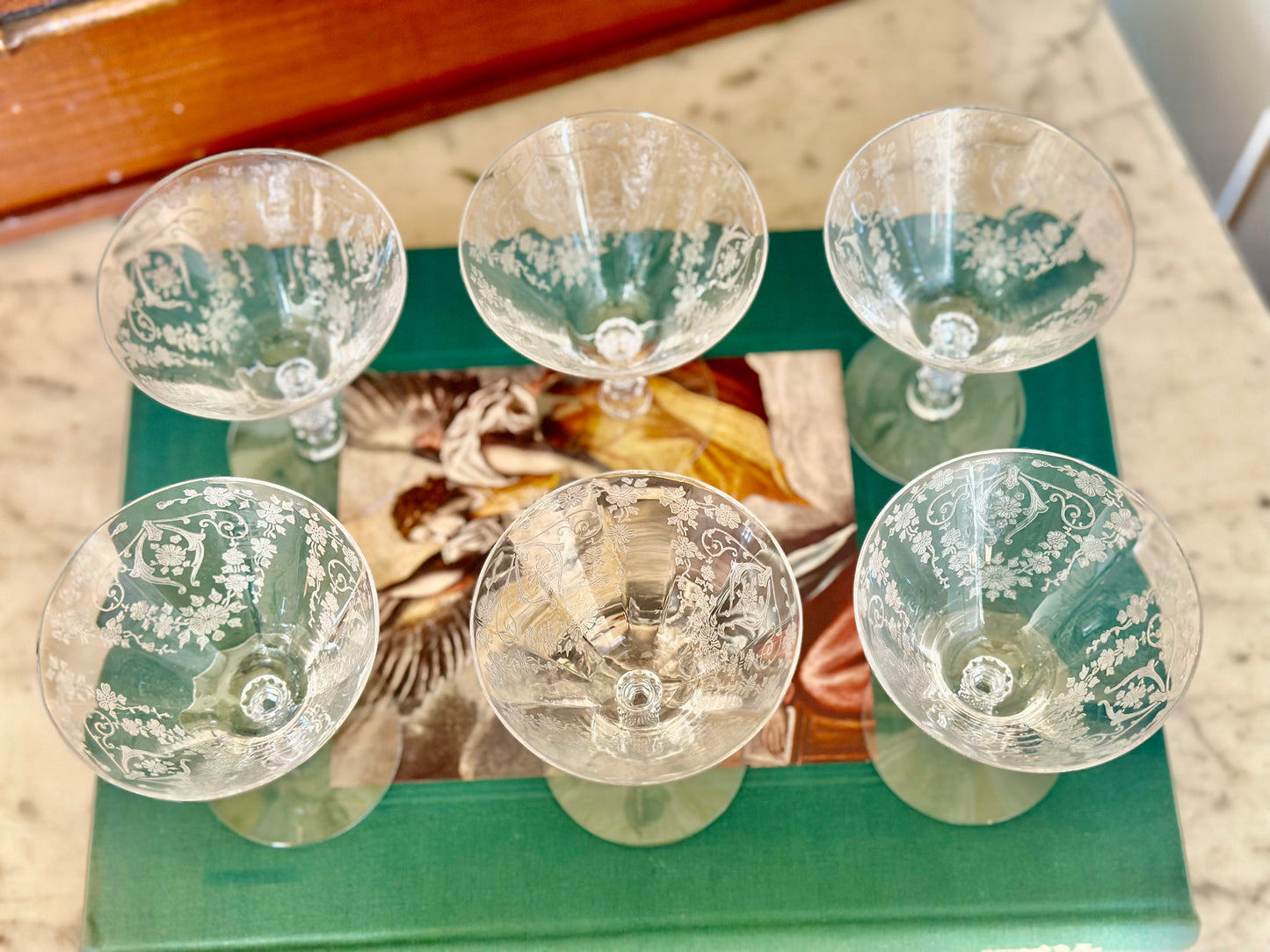 Cambridge ‘Diane’ Etched Crystal Coupes (Set of 6)