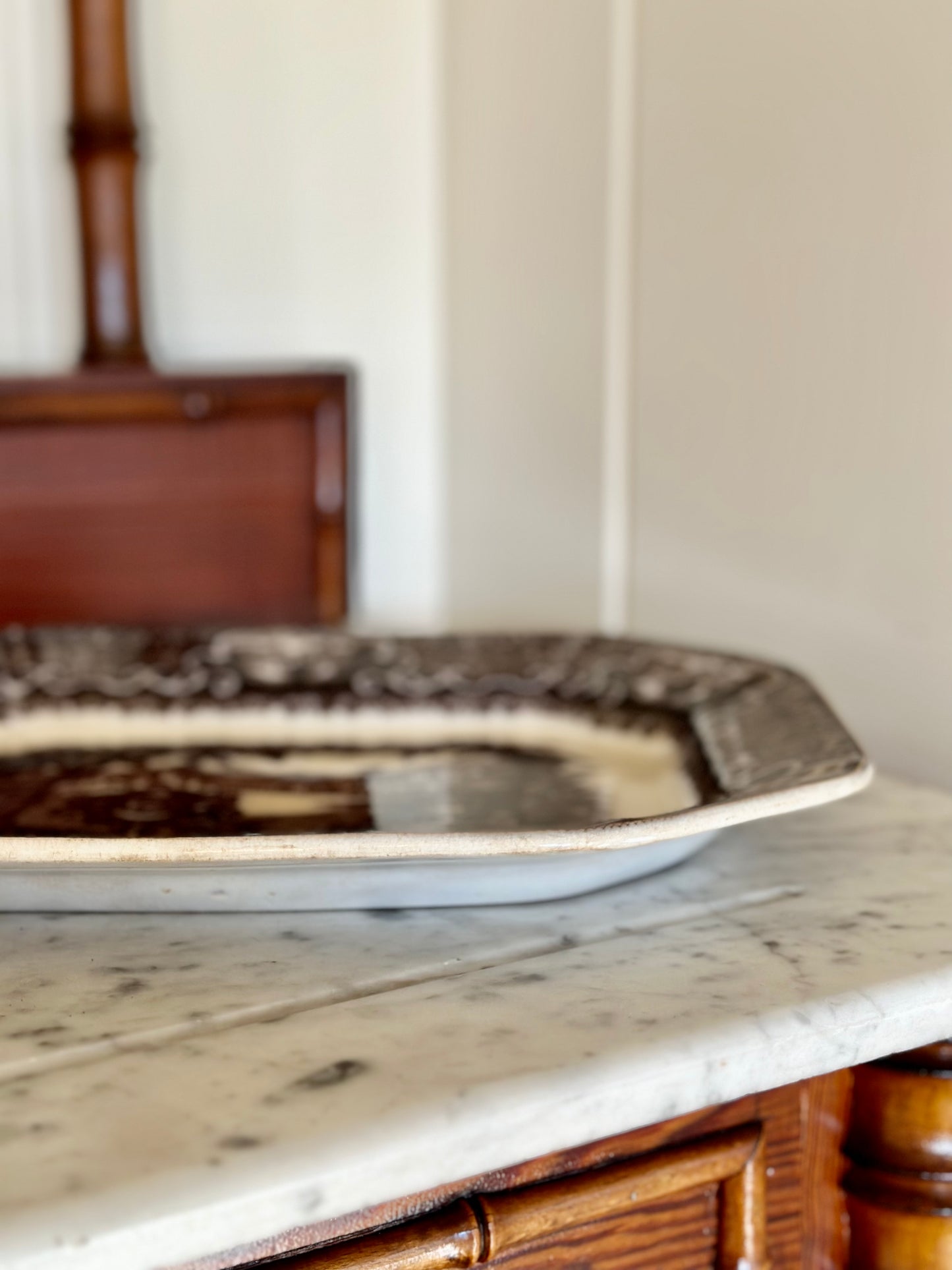 Antique P.W. & Co. Washington Vase Pearl Stoneware Platter