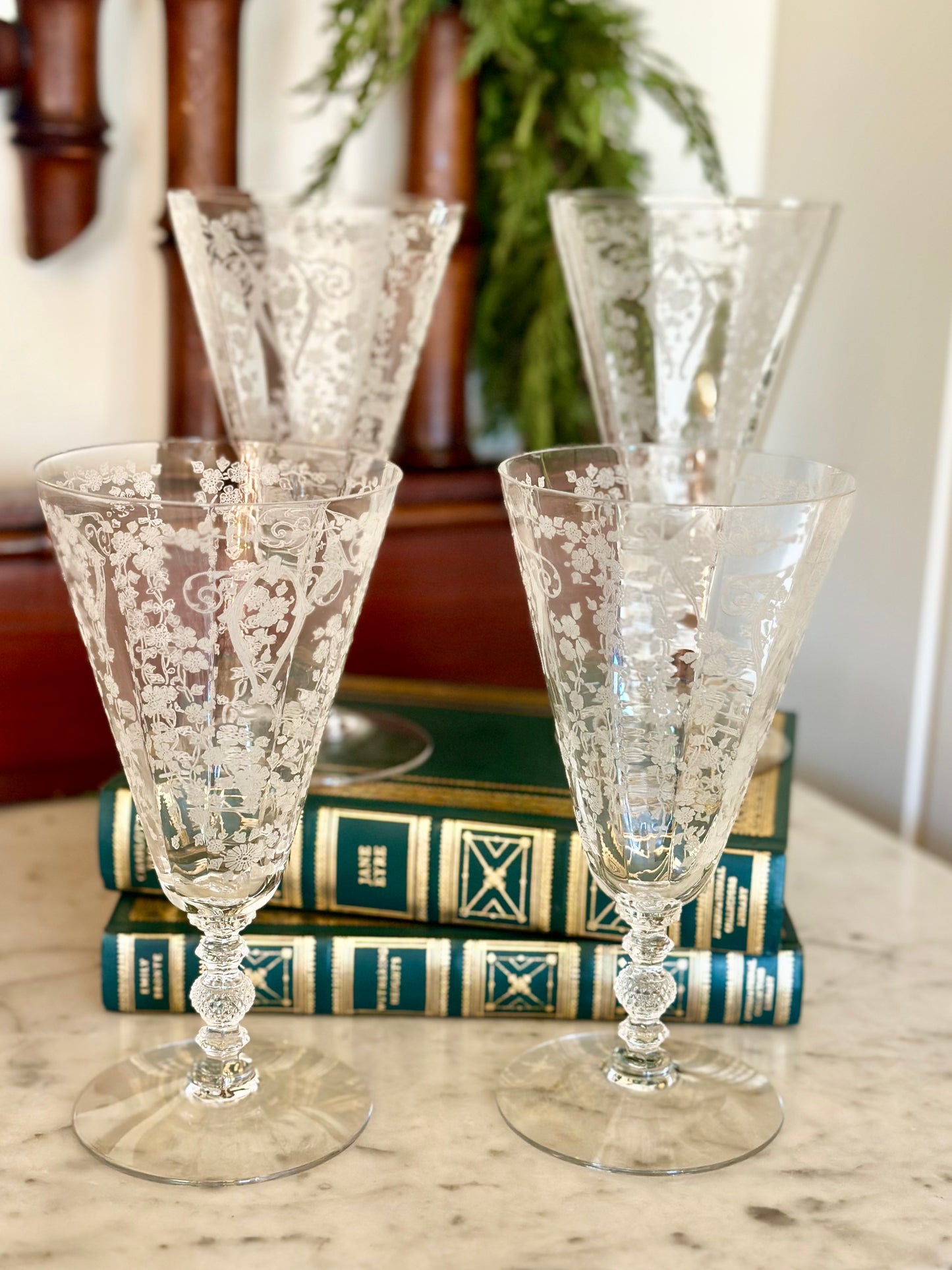 Cambridge ‘Diane’ Etched Crystal Iced Tea Glasses (Set of 4)