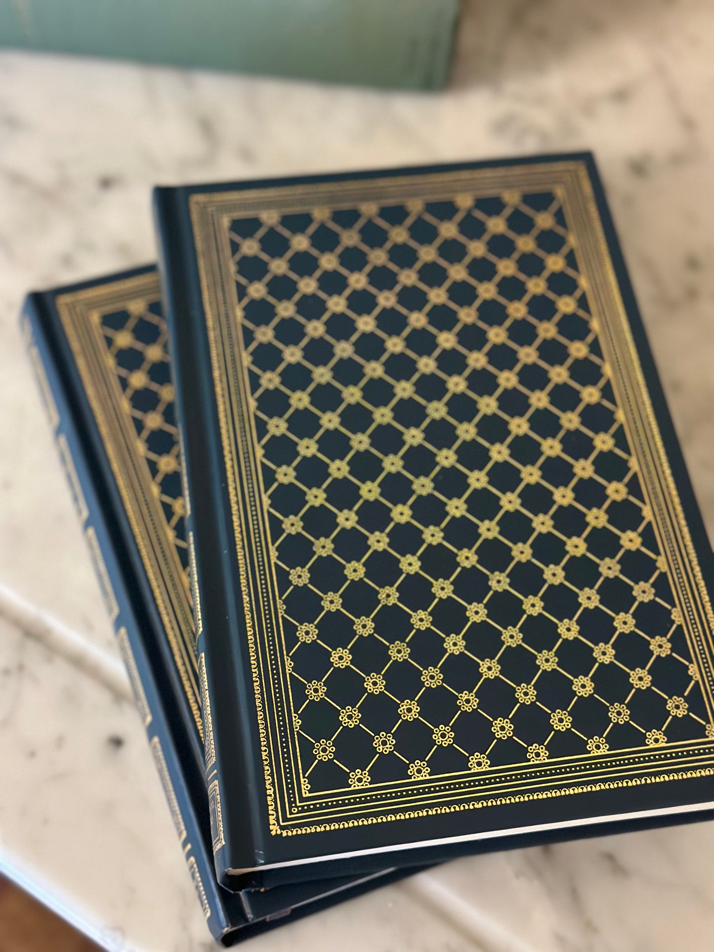 Vintage Navy Leather Bound Books (Set of 3)
