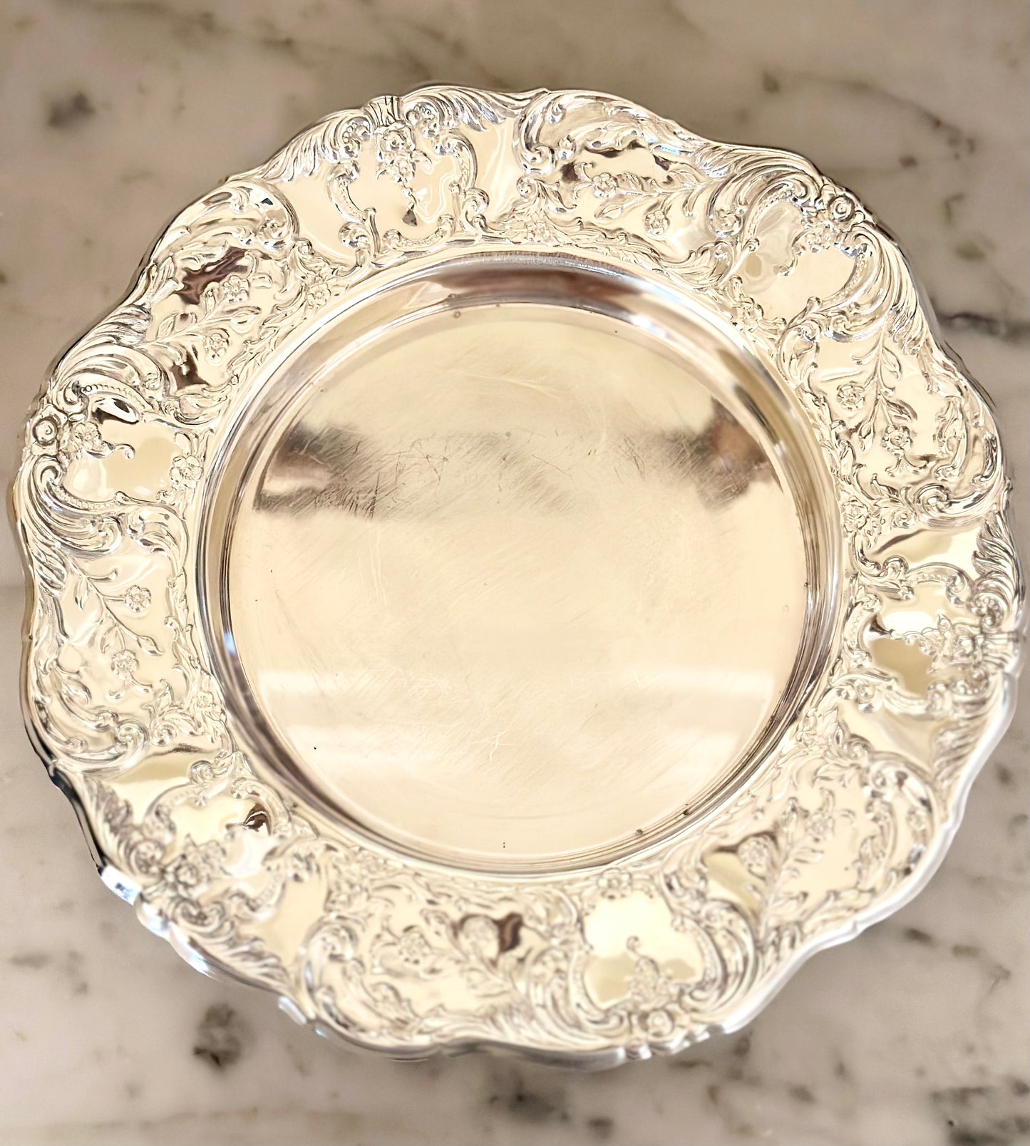 Silverplate Wine Coaster with Floral Scroll Pattern