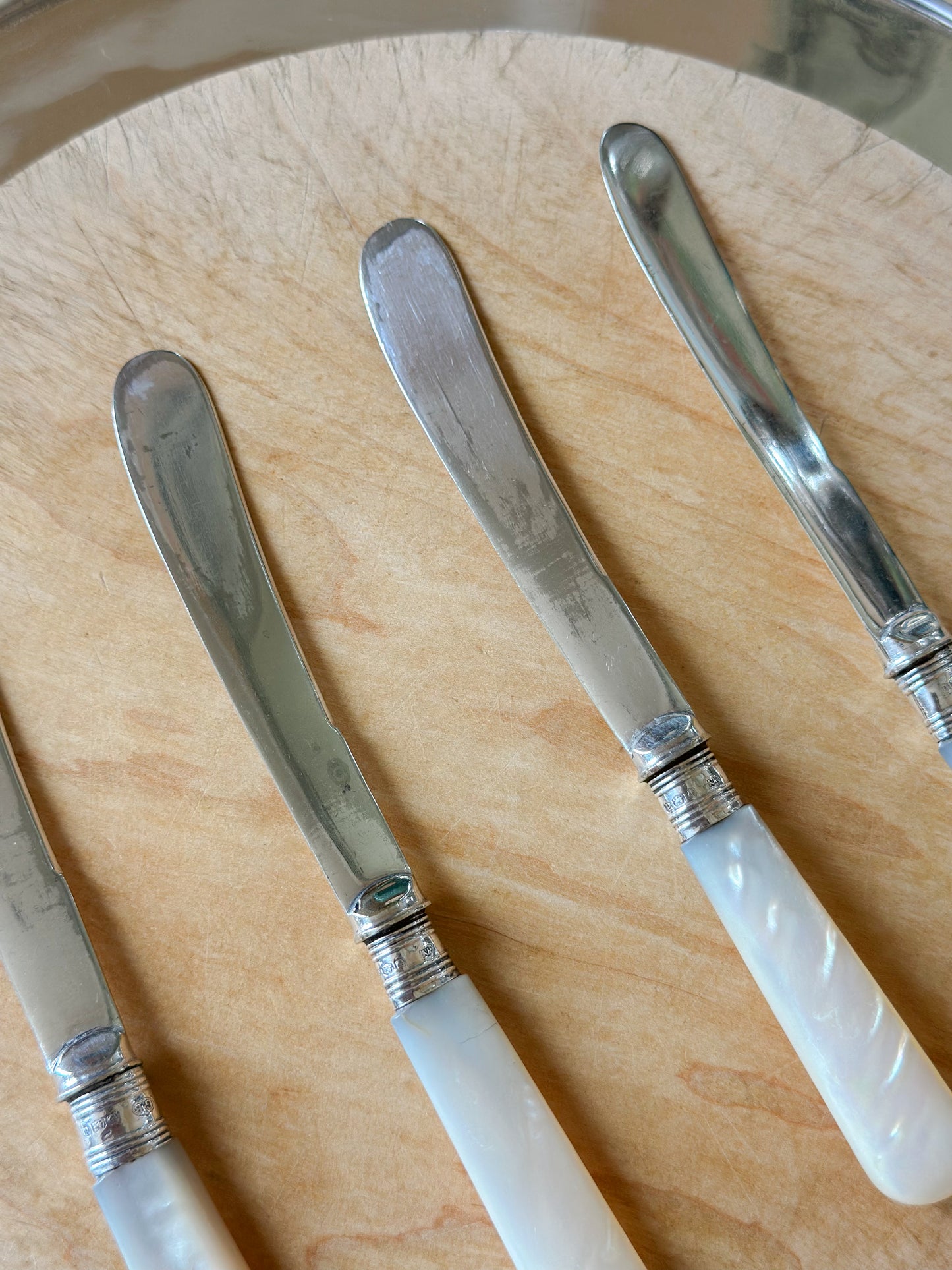 Antique Sterling and Mother of Pearl Handled Butter Knives (Set of 4)