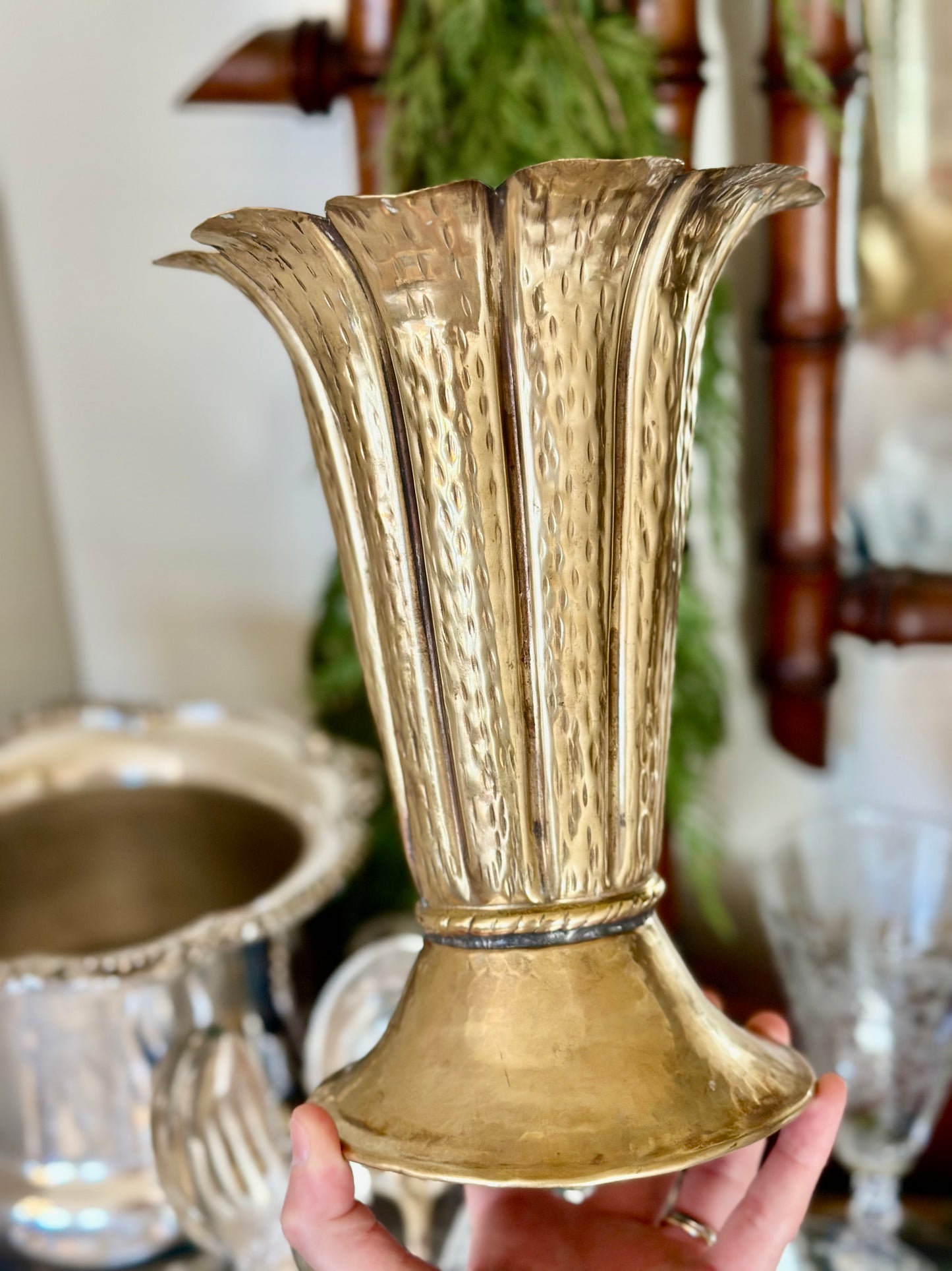 Italian Hammered Brass Vase